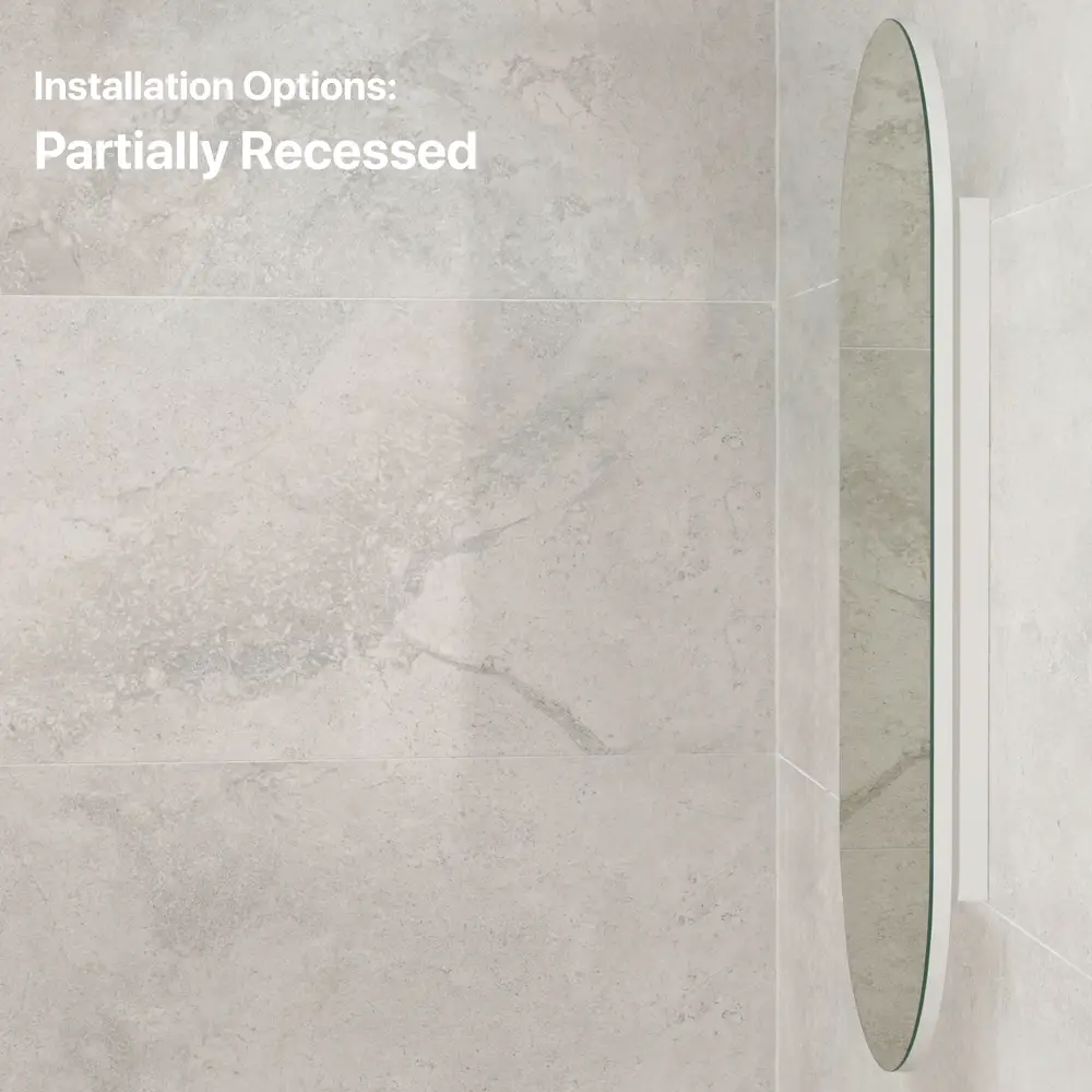 Pill Oval 400mm x 900mm Mirrored Shaving Cabinet, Matte White - Image 9