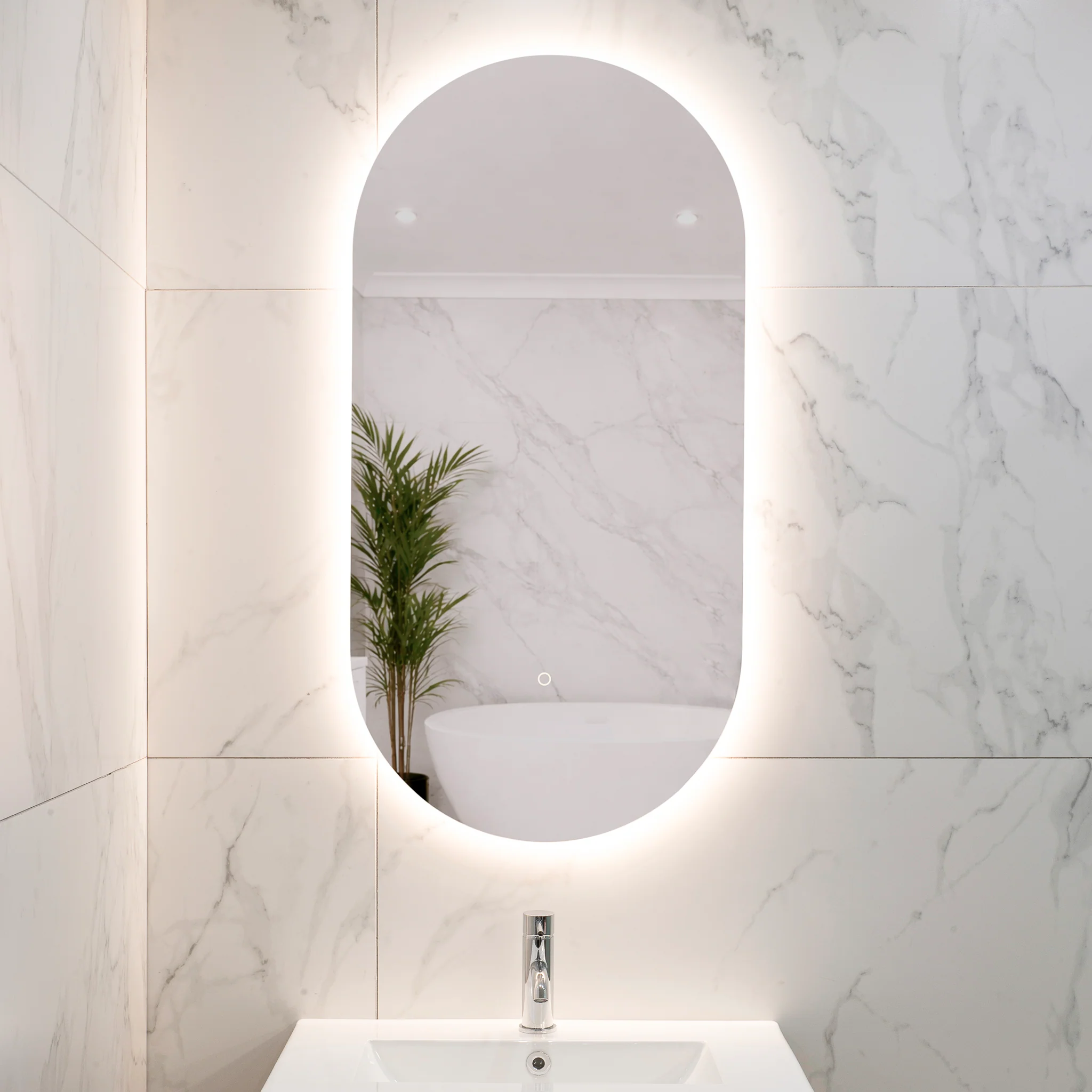 Pill Oval 500mm x 1000mm Backlit LED Frameless Mirror with Polished Edge and Demister