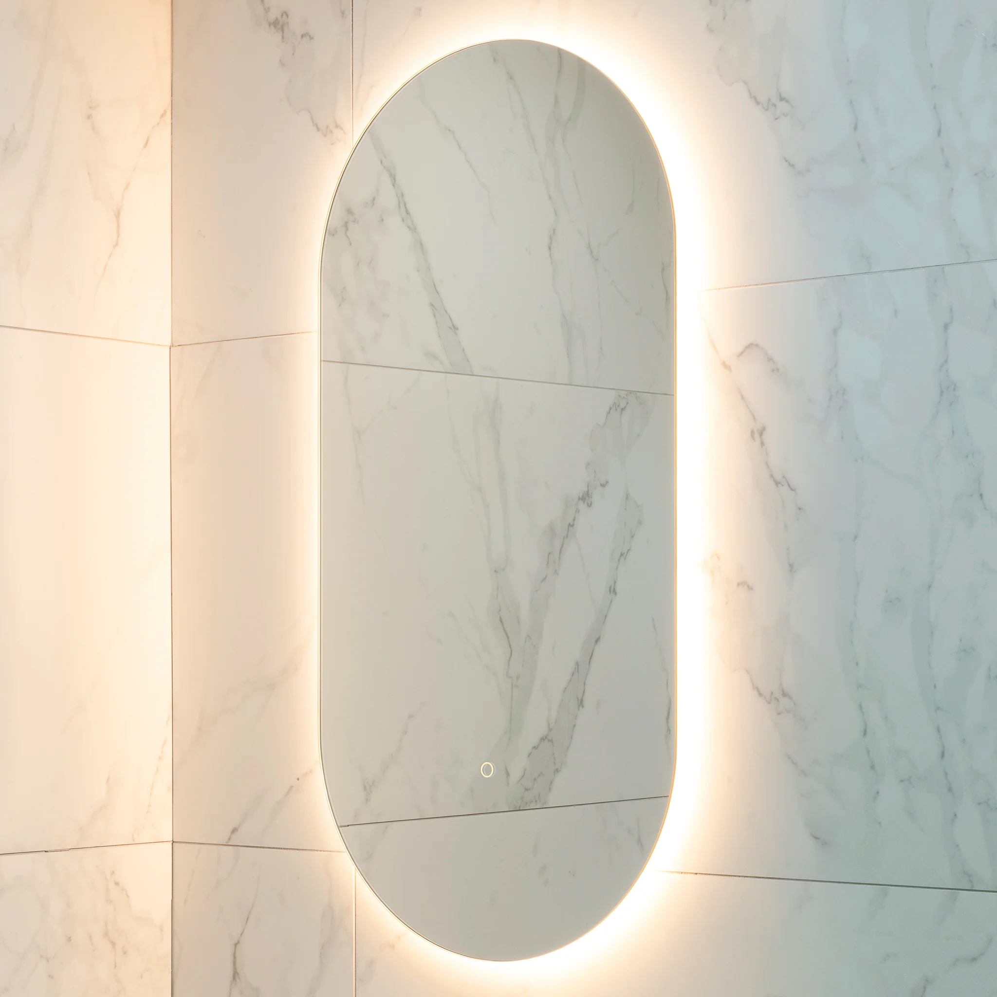 Pill Oval 500mm x 1000mm Backlit LED Frameless Mirror with Polished Edge and Demister - Image 10
