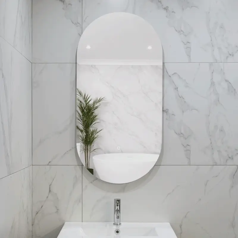 Pill Oval 500mm x 1000mm Backlit LED Frameless Mirror with Polished Edge and Demister - Image 2