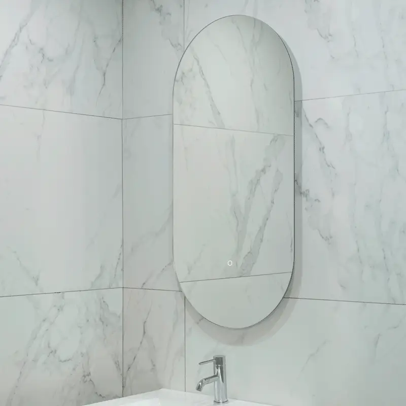 Pill Oval 500mm x 1000mm Backlit LED Frameless Mirror with Polished Edge and Demister - Image 3