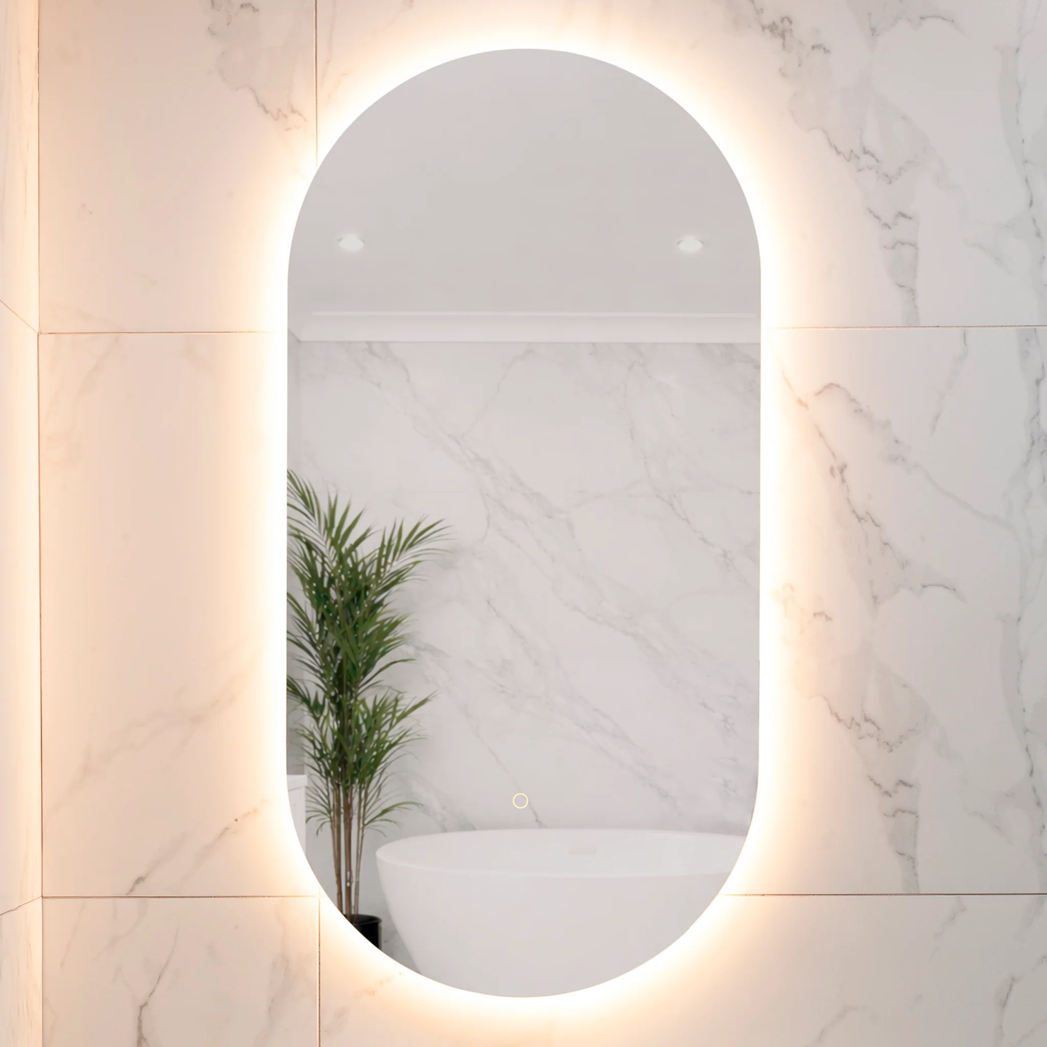 Pill Oval 500mm x 1000mm Backlit LED Frameless Mirror with Polished Edge and Demister - Image 6