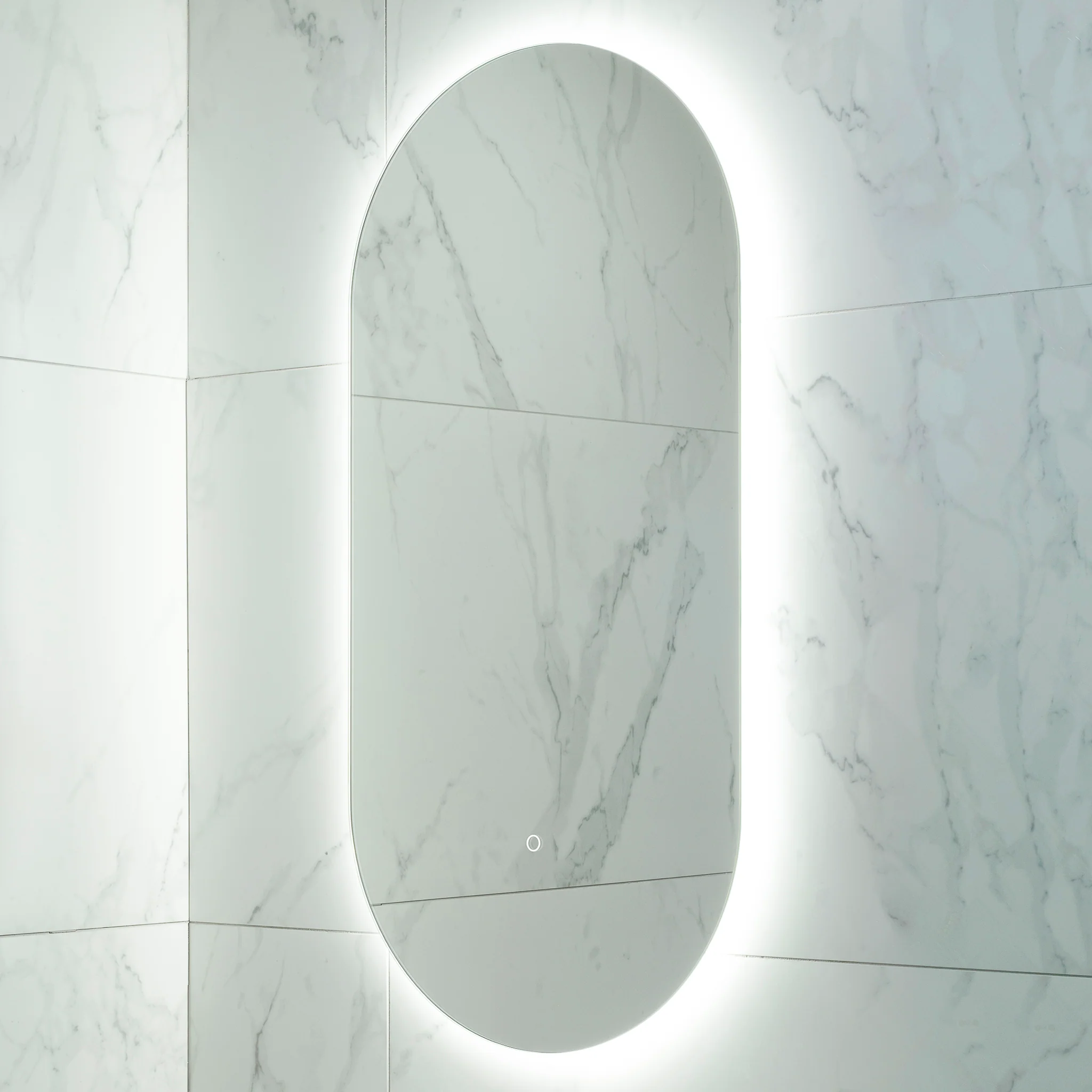 Pill Oval 500mm x 1000mm Backlit LED Frameless Mirror with Polished Edge and Demister - Image 8