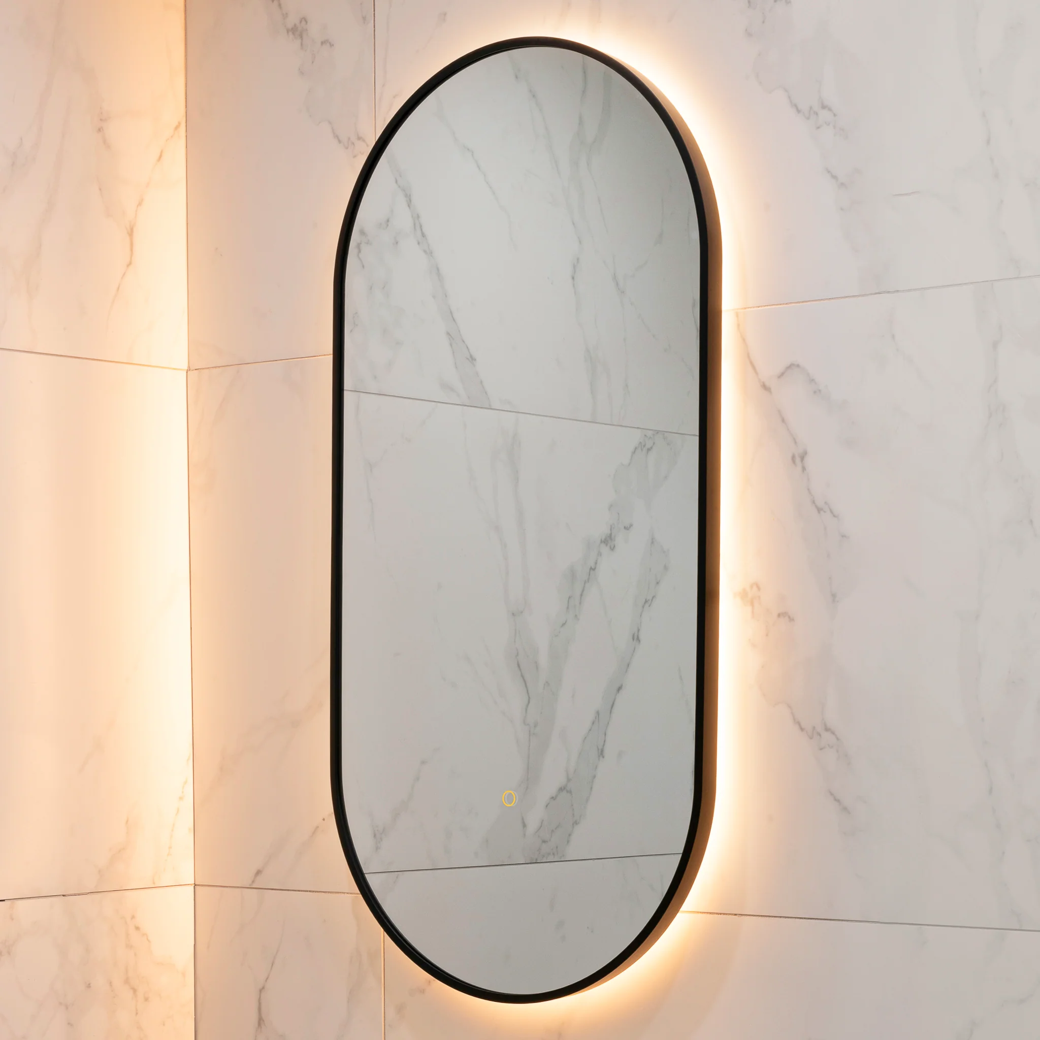 Pill Oval 500mm x 1000mm Backlit LED Framed Mirror with Demister, Matte Black Frame - Image 10