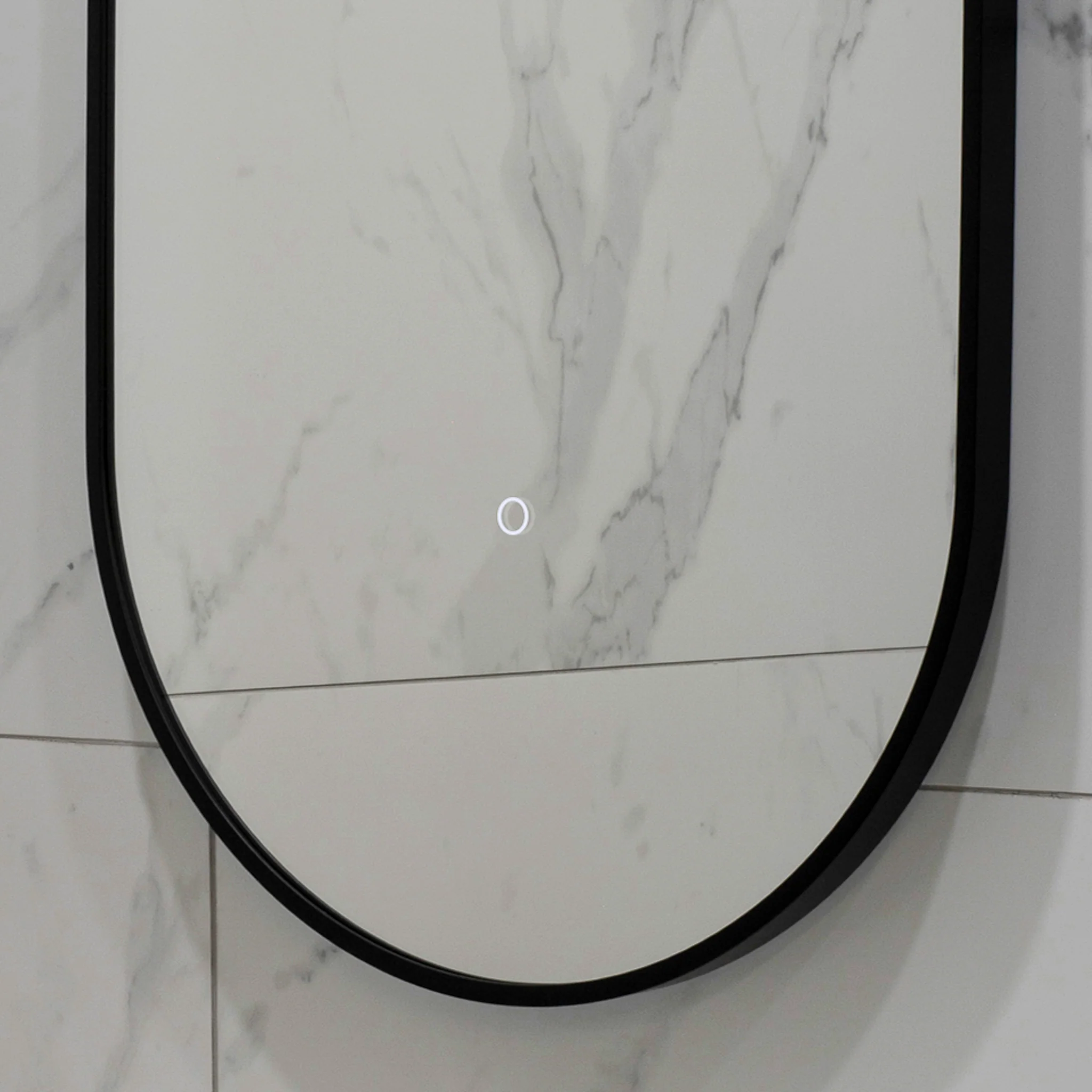 Pill Oval 500mm x 1000mm Backlit LED Framed Mirror with Demister, Matte Black Frame - Image 11