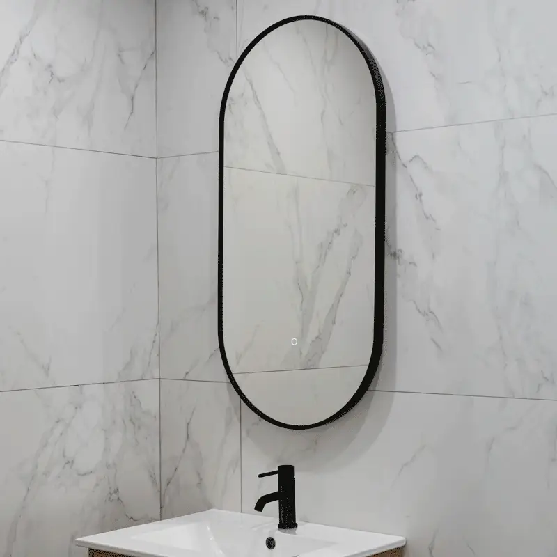 Pill Oval 500mm x 1000mm Backlit LED Framed Mirror with Demister, Matte Black Frame - Image 2