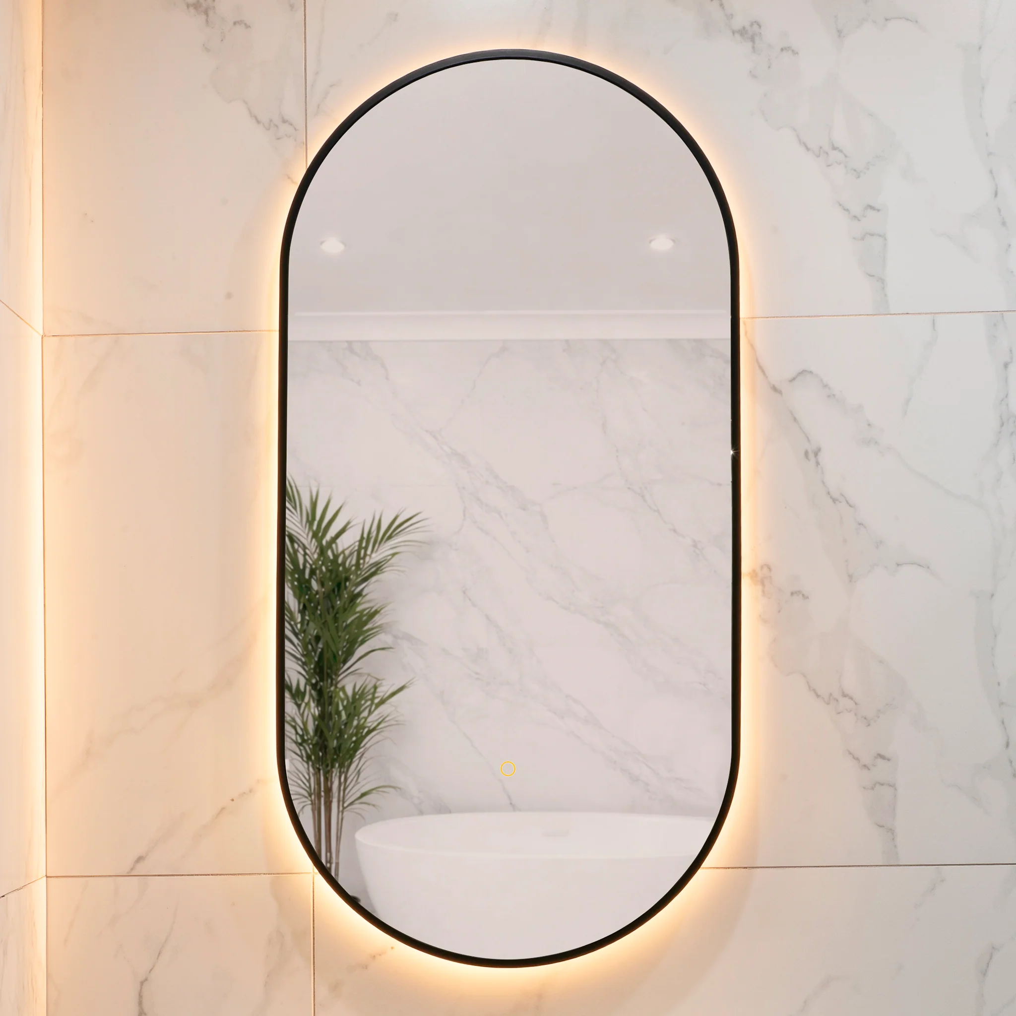 Pill Oval 500mm x 1000mm Backlit LED Framed Mirror with Demister, Matte Black Frame - Image 6