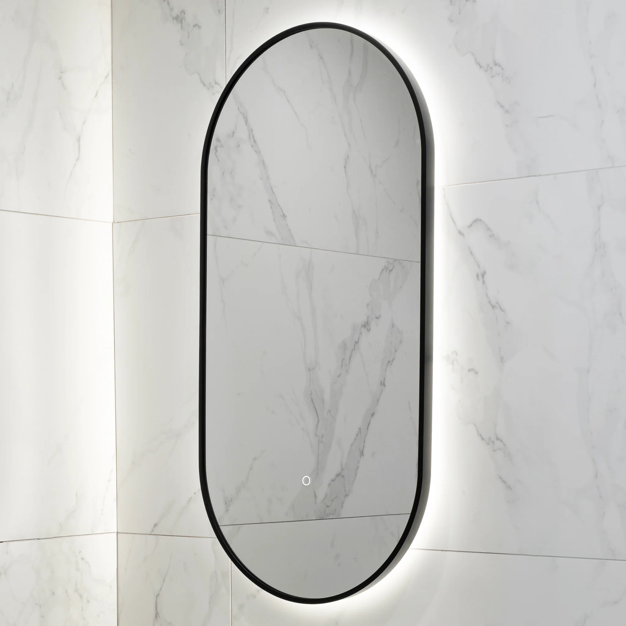 Pill Oval 500mm x 1000mm Backlit LED Framed Mirror with Demister, Matte Black Frame - Image 8