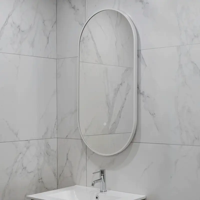 Pill Oval 500mm x 1000mm Backlit LED Framed Mirror with Demister, Matte White Frame - Image 2