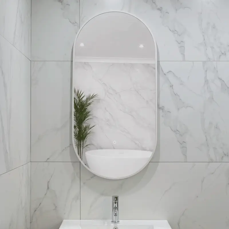 Pill Oval 500mm x 1000mm Backlit LED Framed Mirror with Demister, Matte White Frame - Image 4