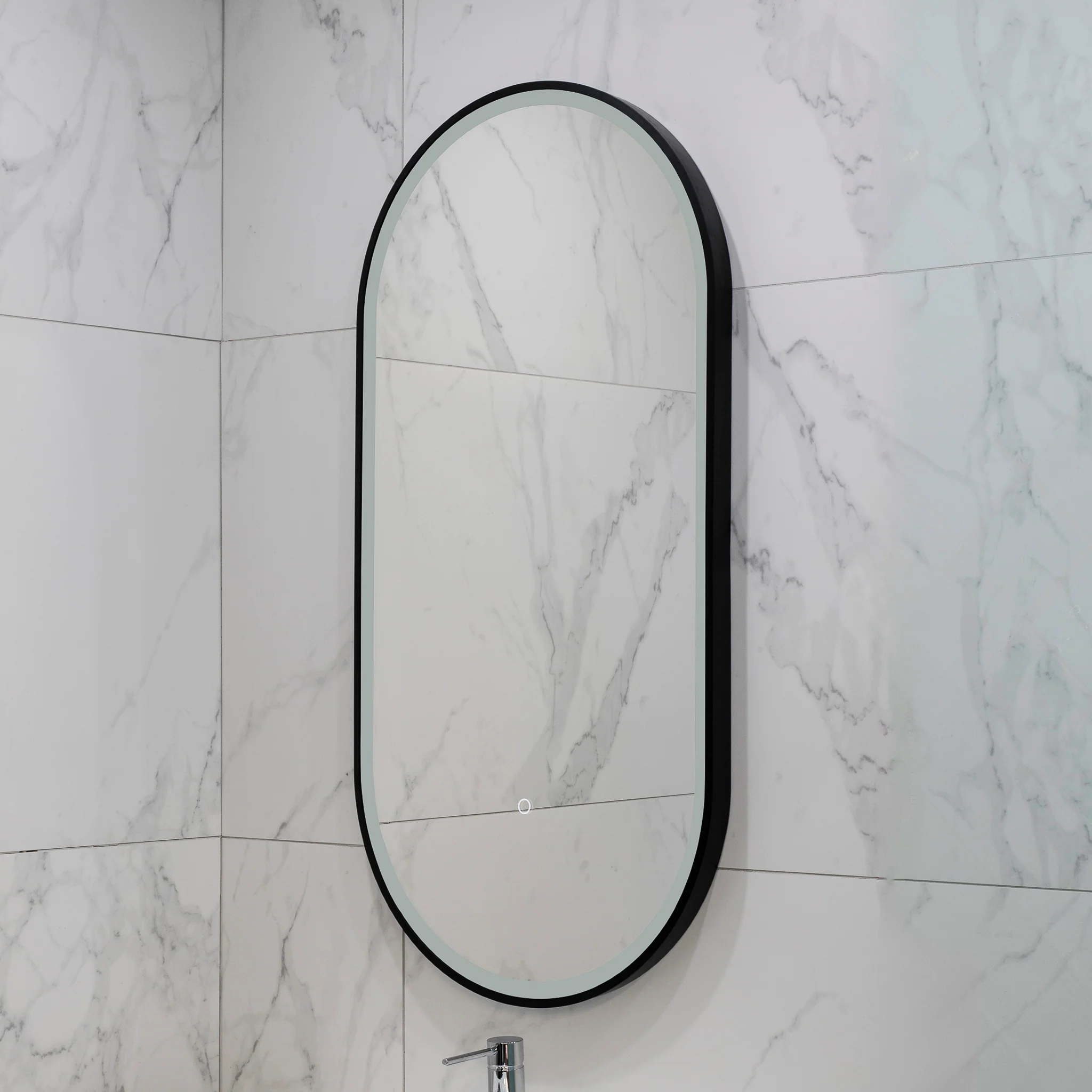 Pill Oval 500mm x 1000mm Frontlit LED Framed Mirror with Demister, Matte Black Frame - Image 7