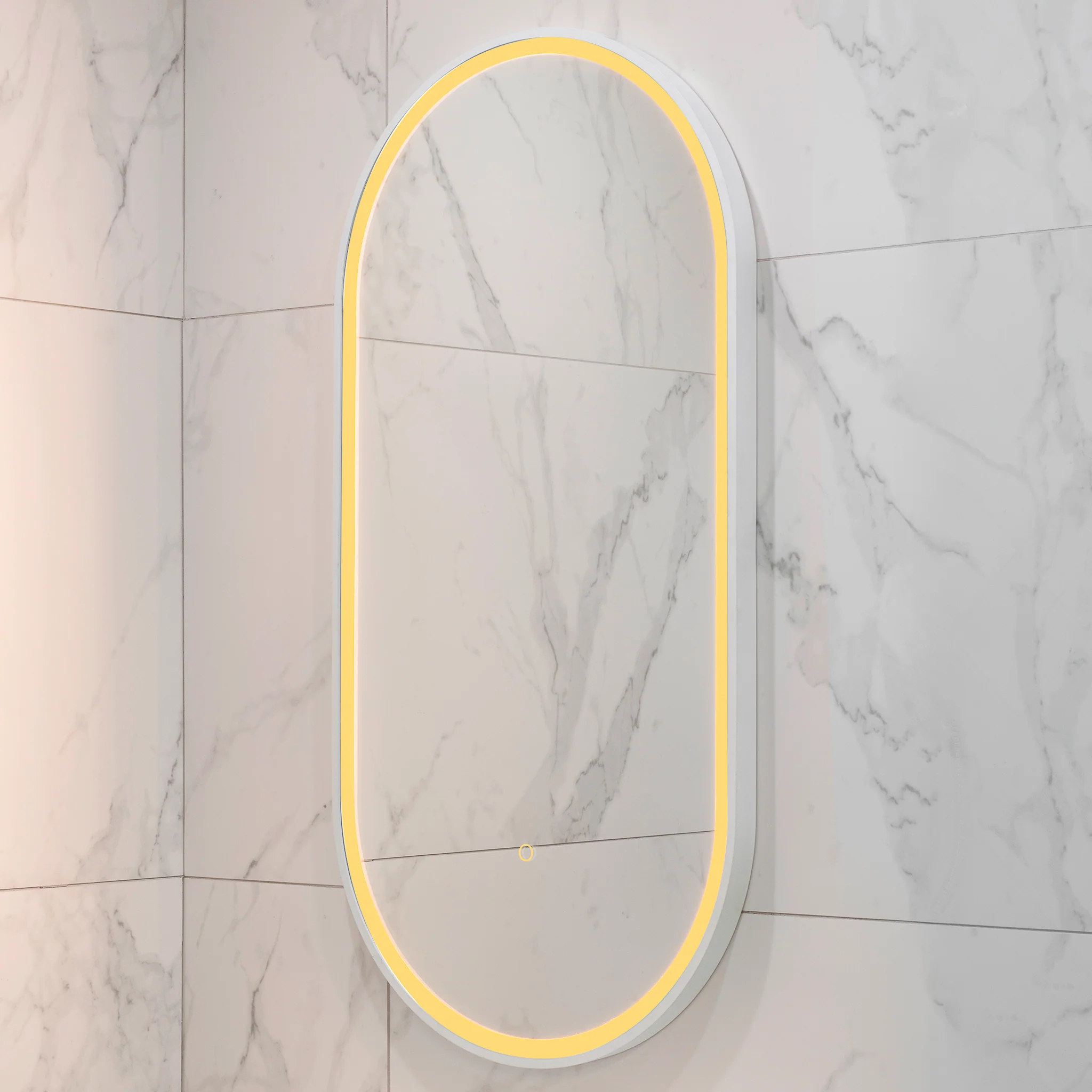 Pill Oval 500mm x 1000mm Frontlit LED Framed Mirror with Demister, Matte White Frame - Image 10