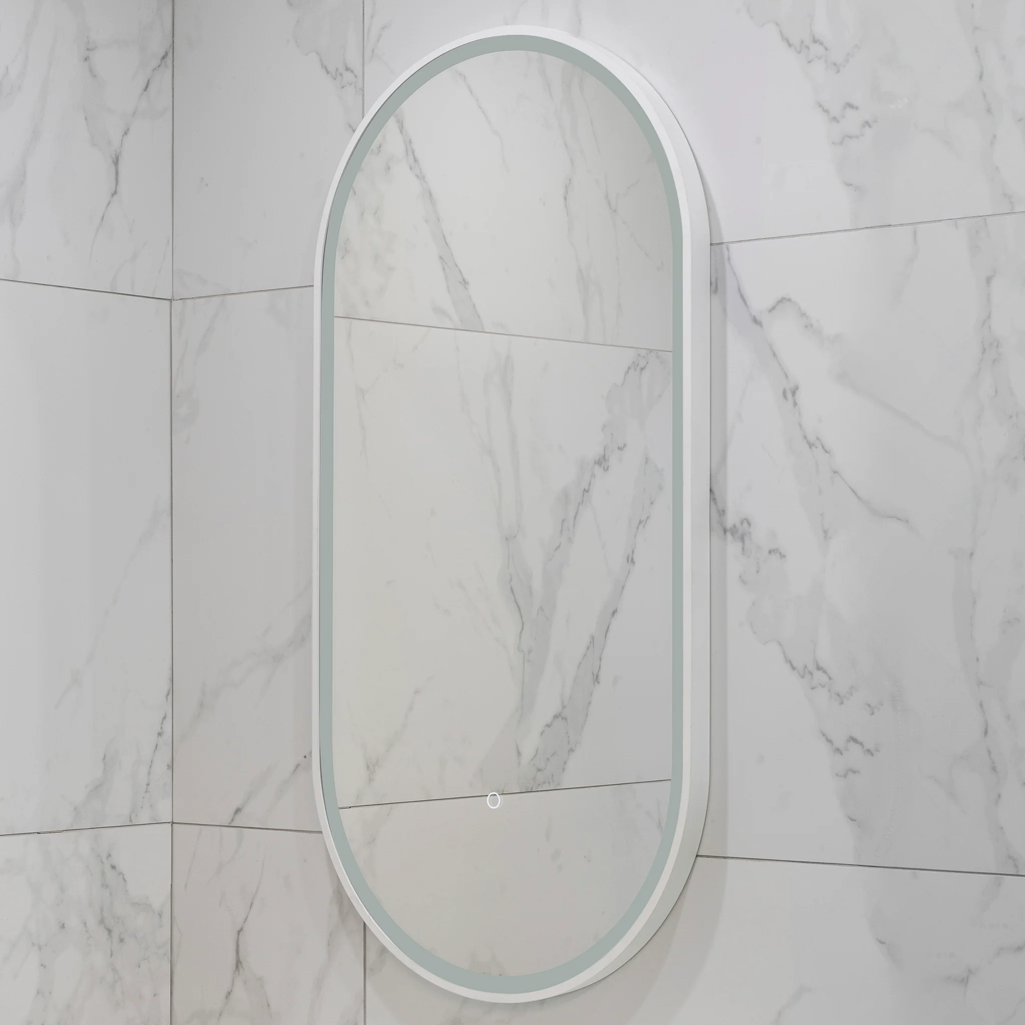 Pill Oval 500mm x 1000mm Frontlit LED Framed Mirror with Demister, Matte White Frame - Image 7