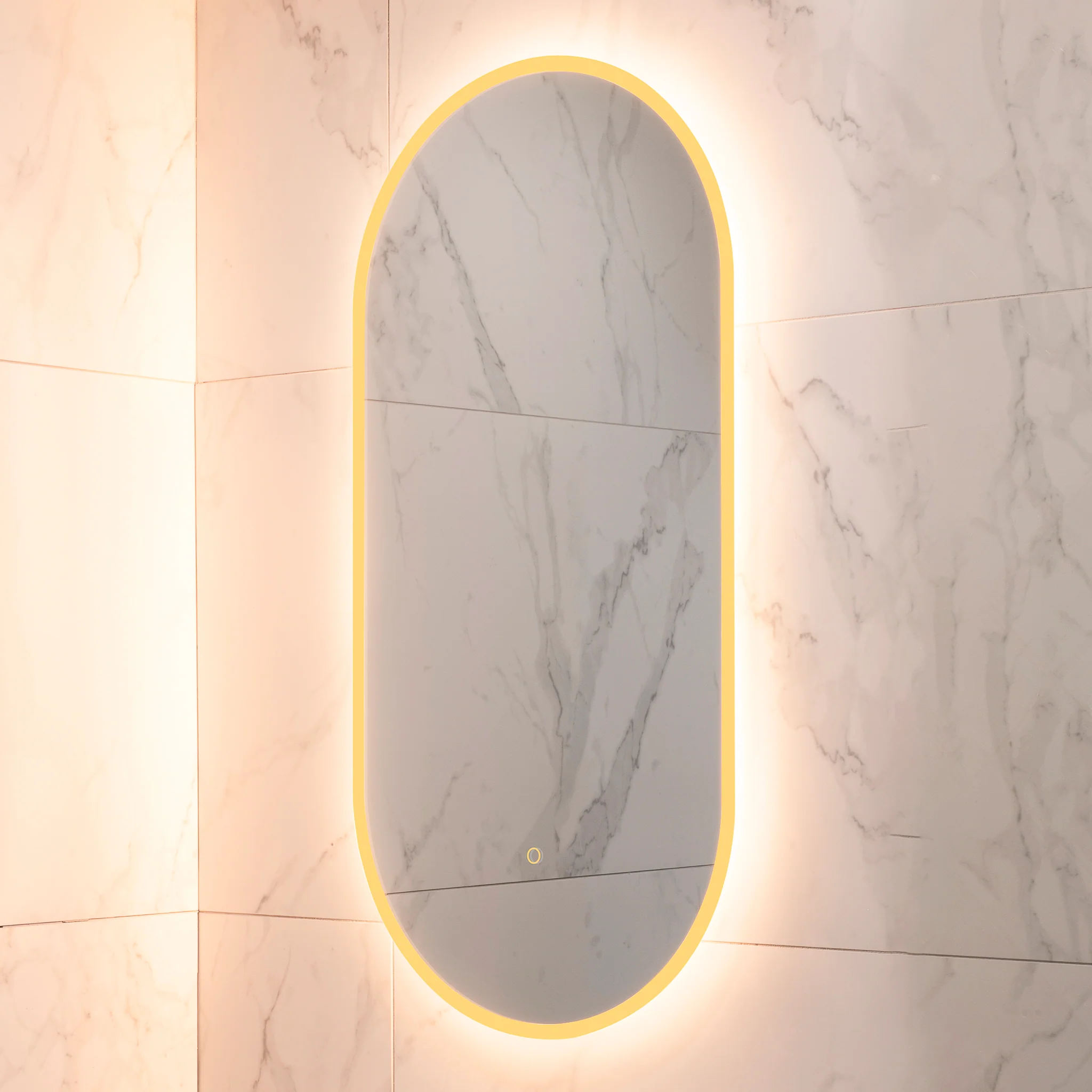 Pill Oval 500mm x 1000mm Frontlit and Backlit LED Frameless Mirror with Frosted Glass Border and Demister - Image 10