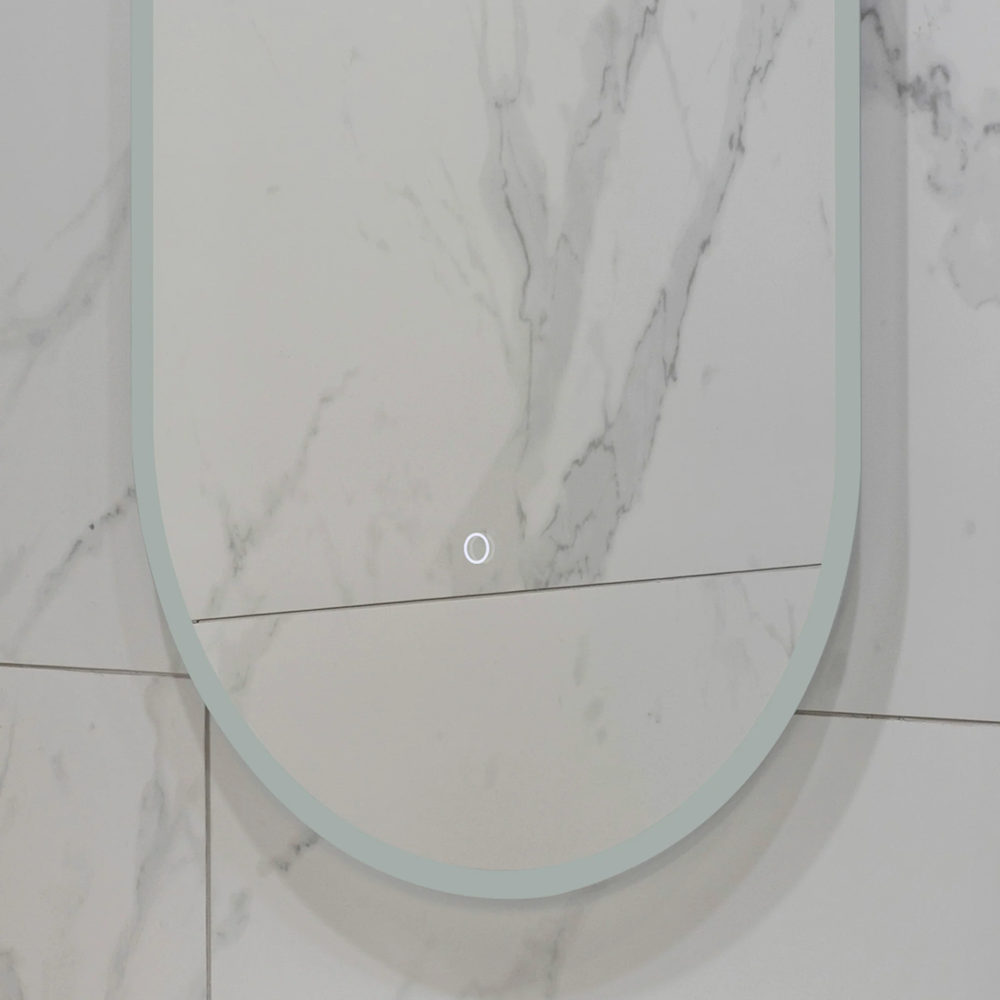 Pill Oval 500mm x 1000mm Frontlit and Backlit LED Frameless Mirror with Frosted Glass Border and Demister - Image 11