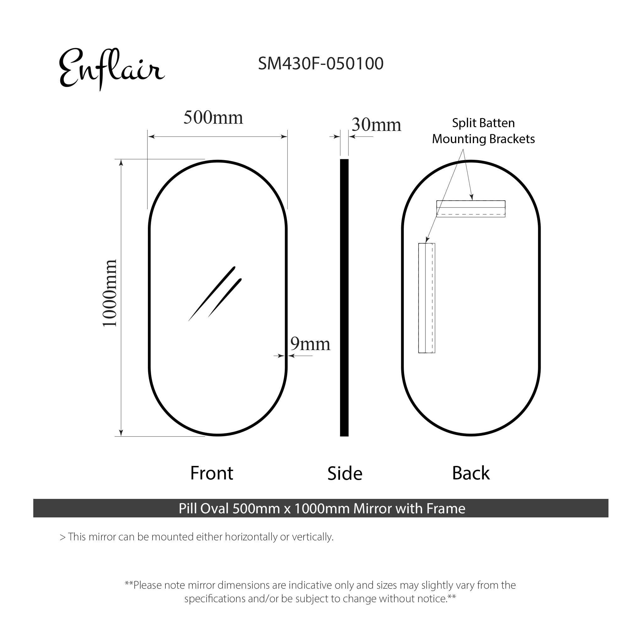 Pill Oval 500mm x 1000mm Framed Mirror, Matte White Frame - Image 3