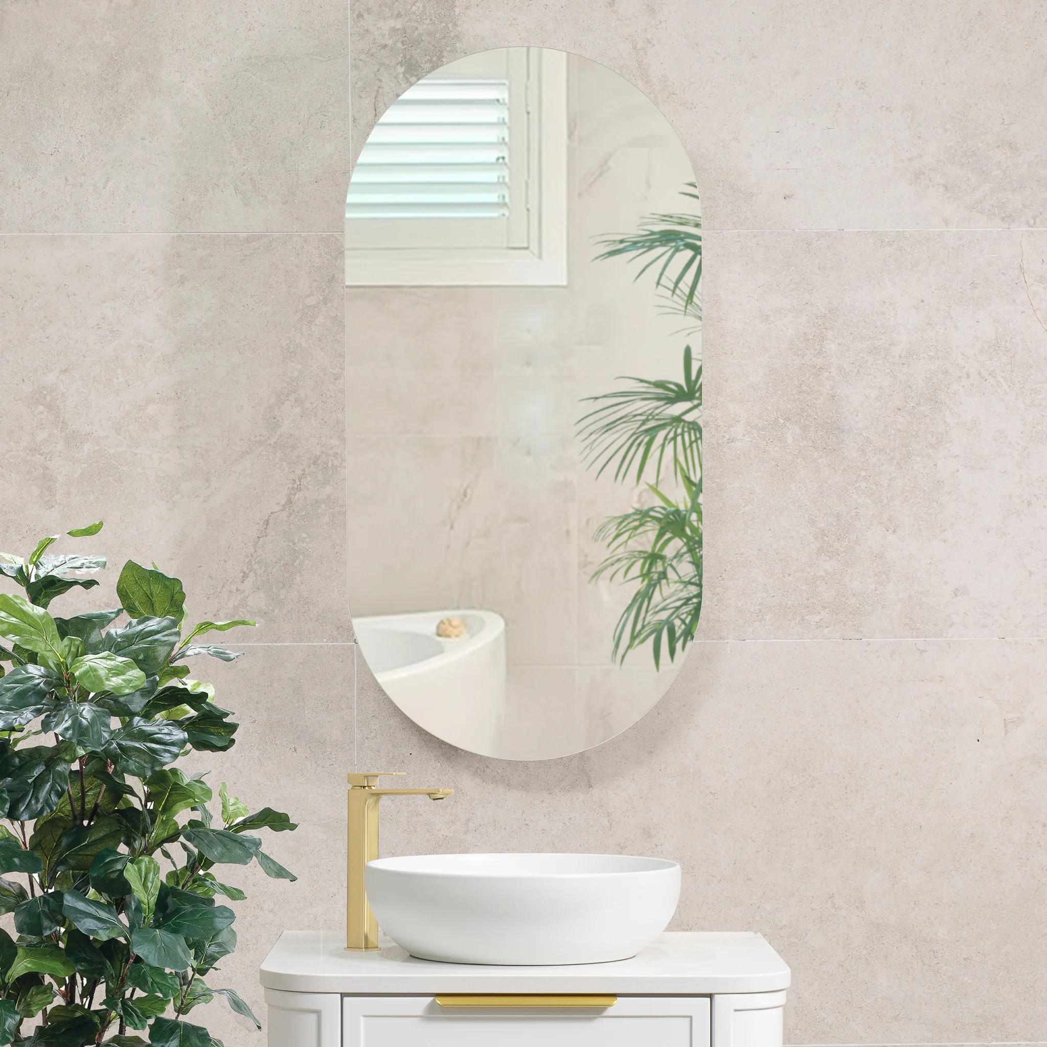 Pill Oval 500mm x 1000mm Mirrored Shaving Cabinet, Matte White - Image 2