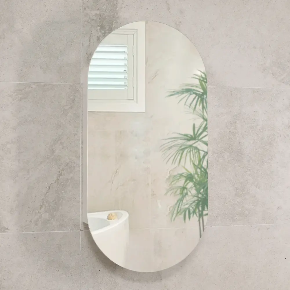 Pill Oval 500mm x 1000mm Mirrored Shaving Cabinet, Matte White - Image 5