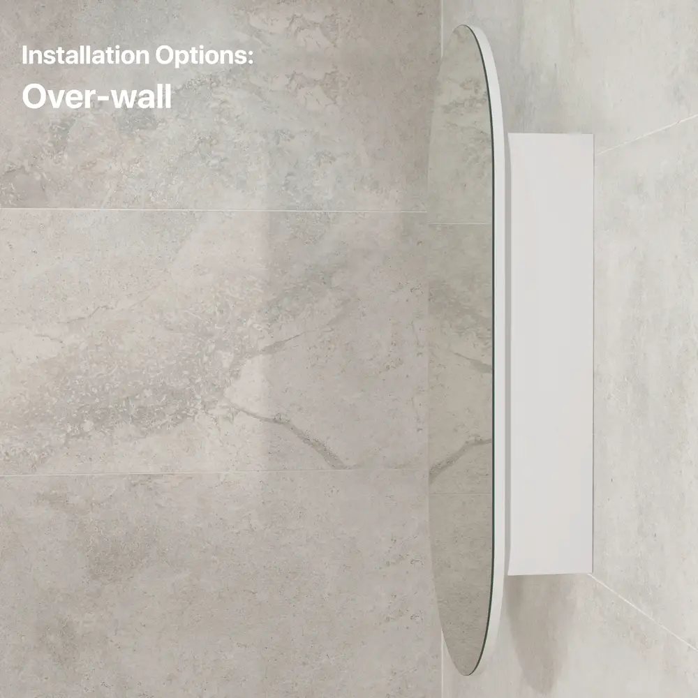 Pill Oval 500mm x 1000mm Mirrored Shaving Cabinet, Matte White - Image 8