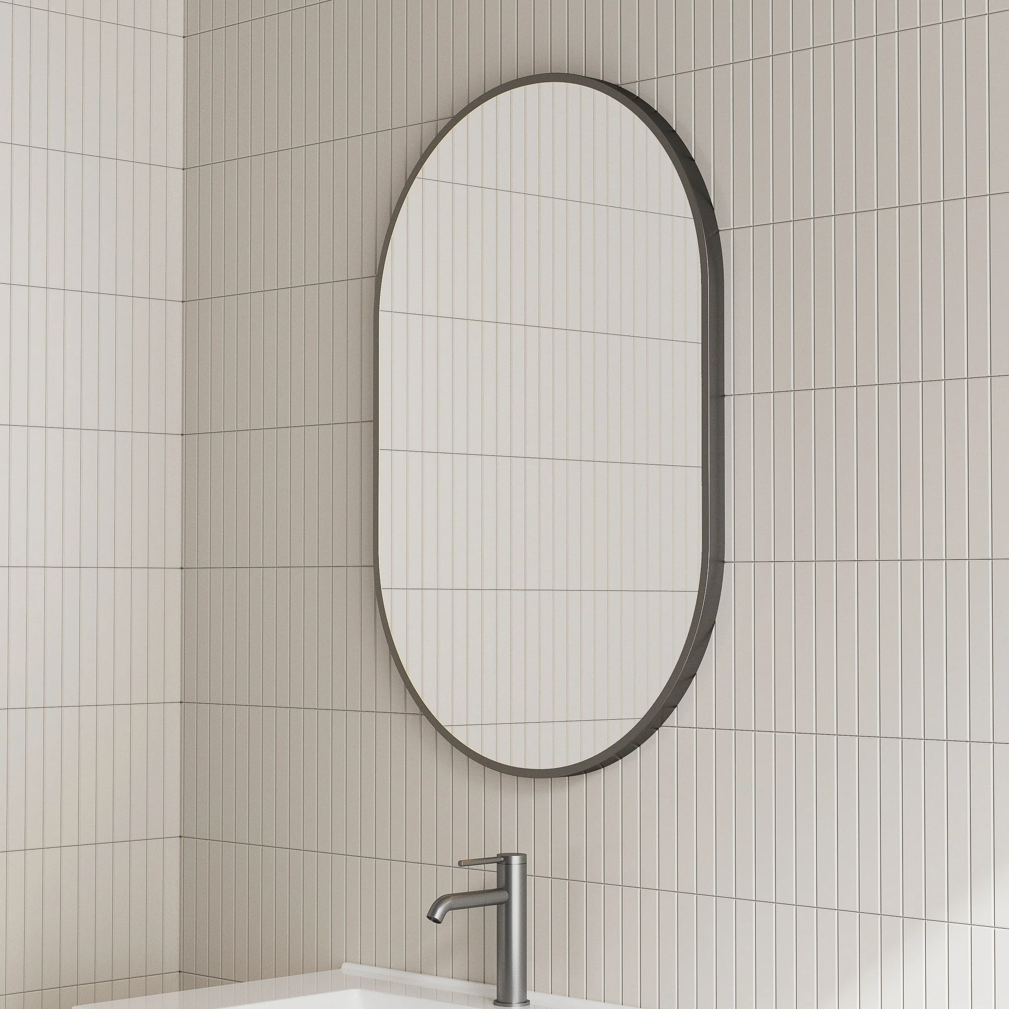 *Clearance* Pill Oval 500mm x 800mm Framed Mirror, Matte Black Frame - Image 2