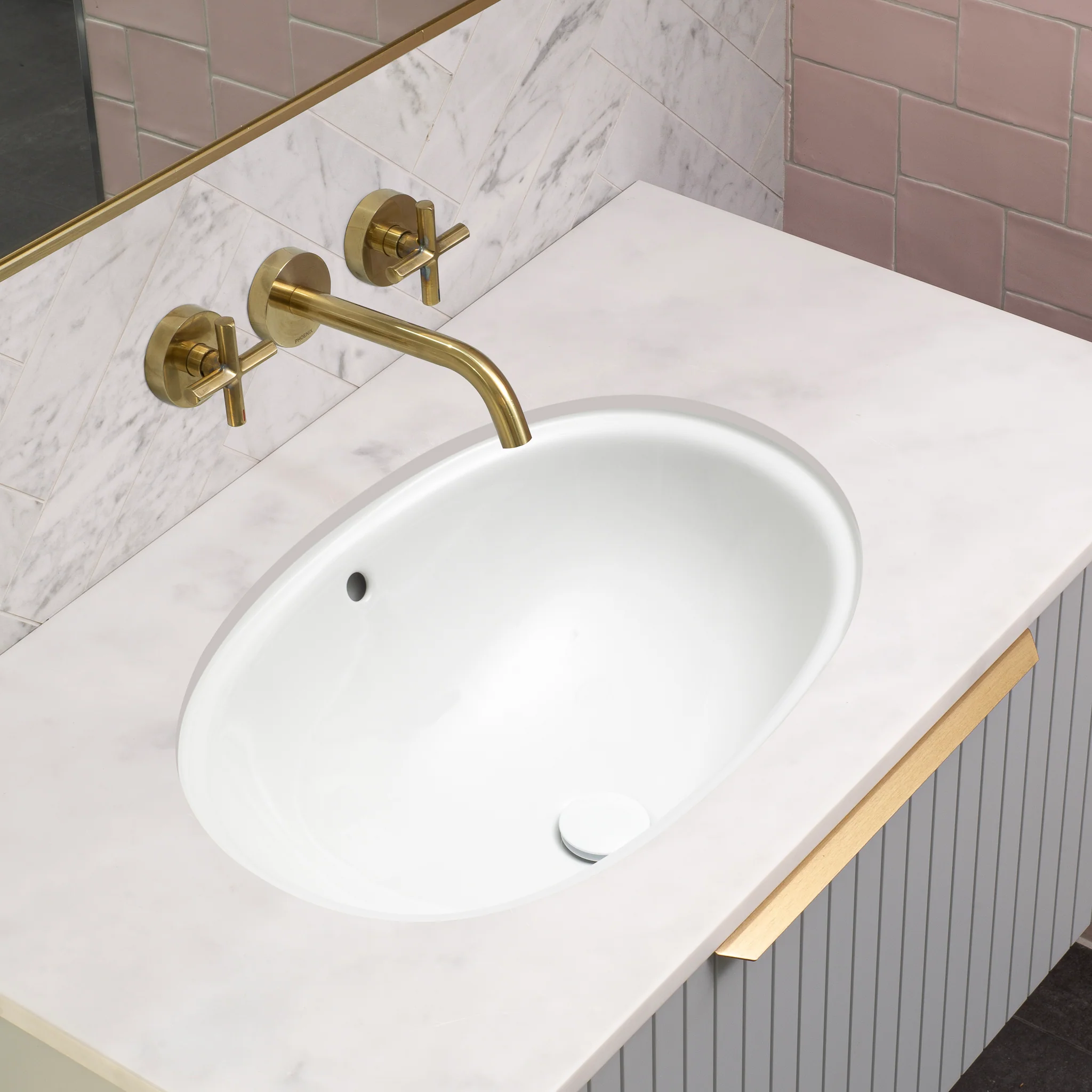 Pill Oval 600mm x 400mm Under-Counter Basin with Overflow, Gloss White - Image 3
