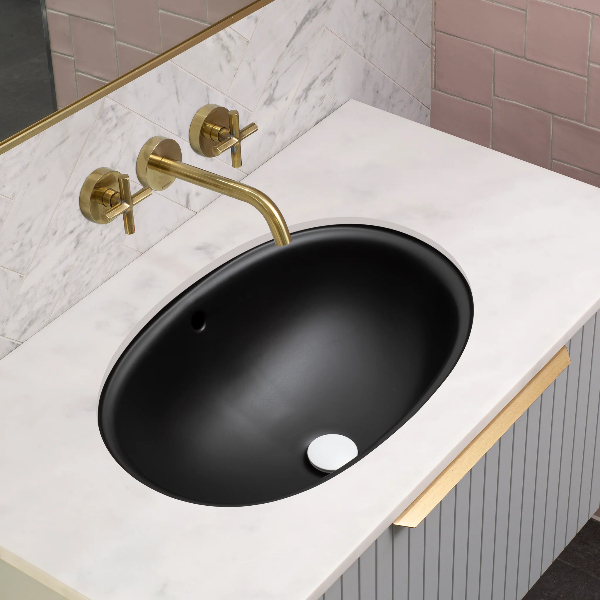 Pill Oval 600mm x 400mm Under-Counter Basin with Overflow, Matte Black - Image 4
