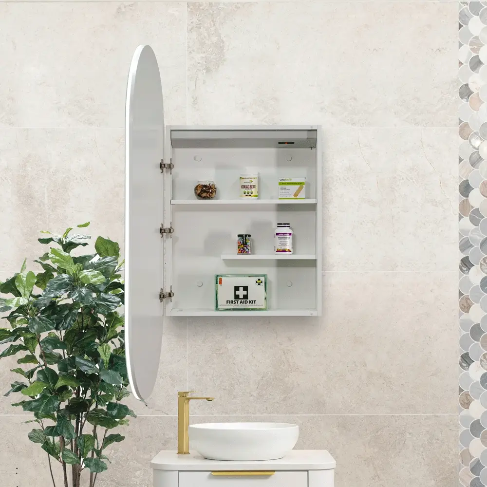 Pill Oval 600mm x 1200mm Frontlit LED Mirrored Shaving Cabinet, Matte White