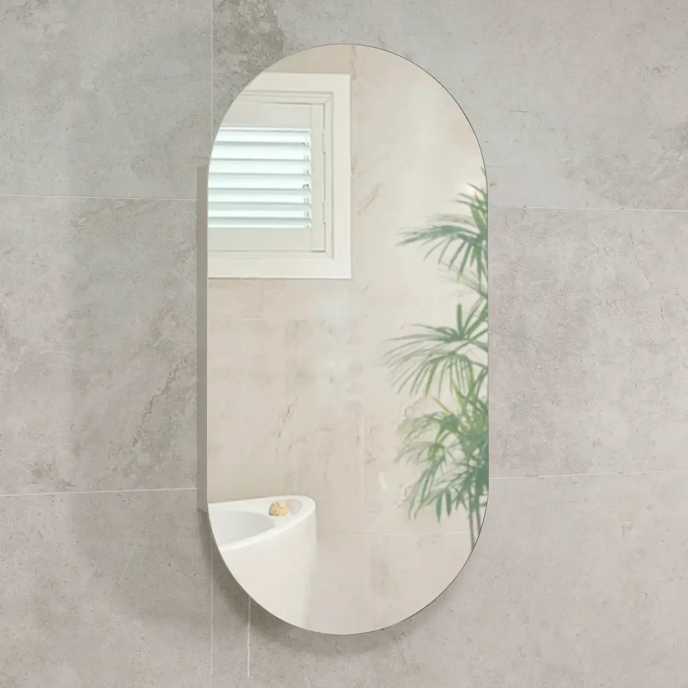 Pill Oval 600mm x 1200mm Mirrored Shaving Cabinet, Matte White - Image 10