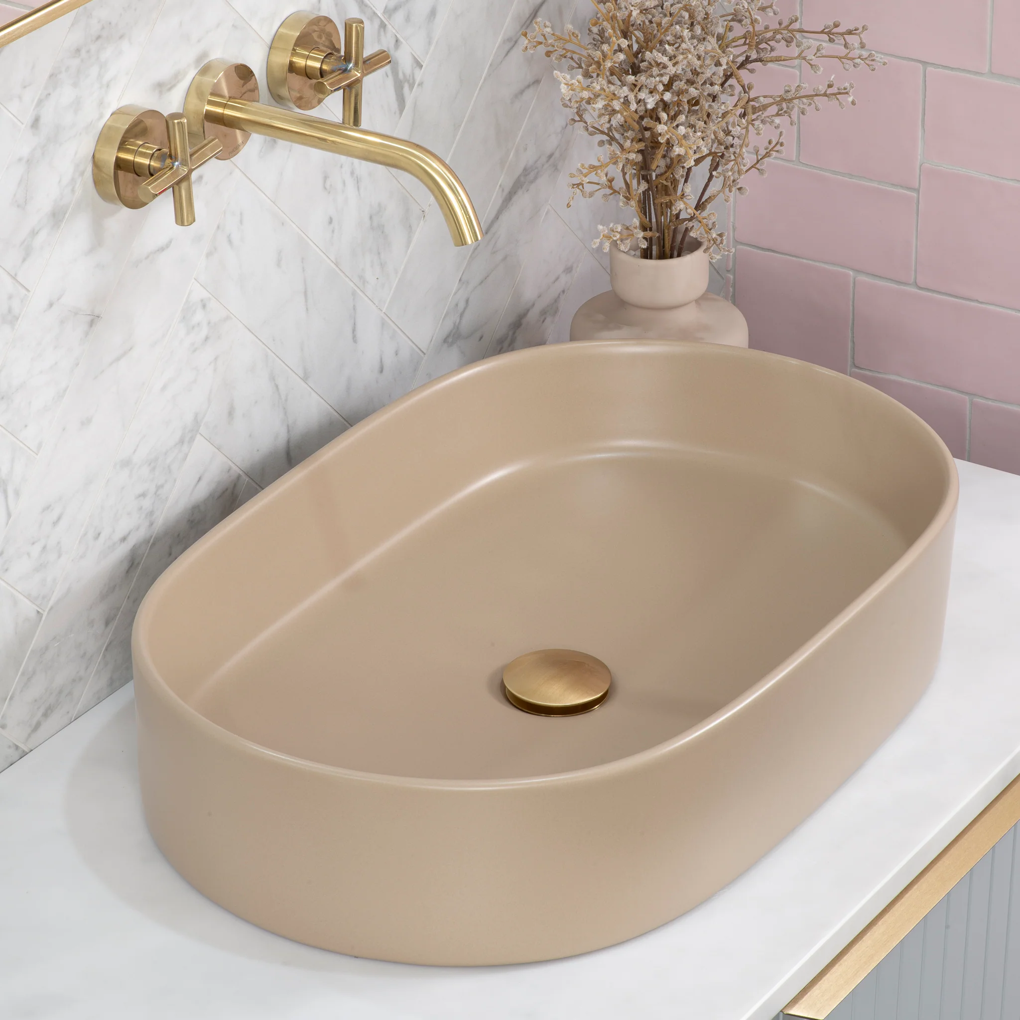 Pill Oval 600mm x 380mm Above-Counter Basin, Matte Cappucino - Image 2