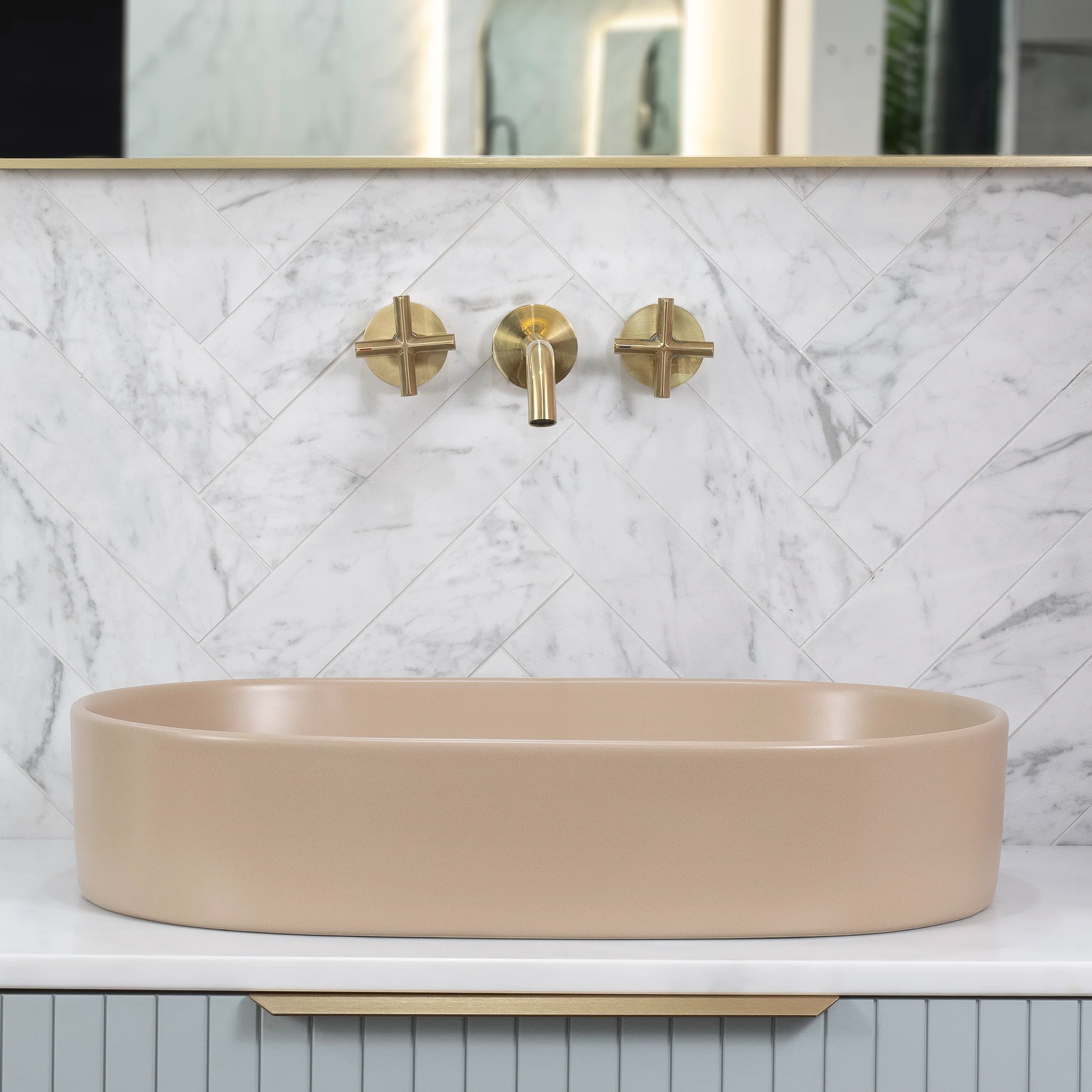 Pill Oval 600mm x 380mm Above-Counter Basin, Matte Cappucino - Image 3