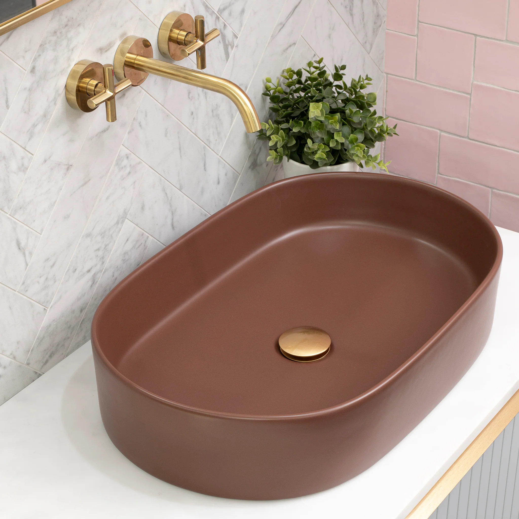 Pill Oval 600mm x 380mm Above-Counter Basin, Matte Mocha - Image 2