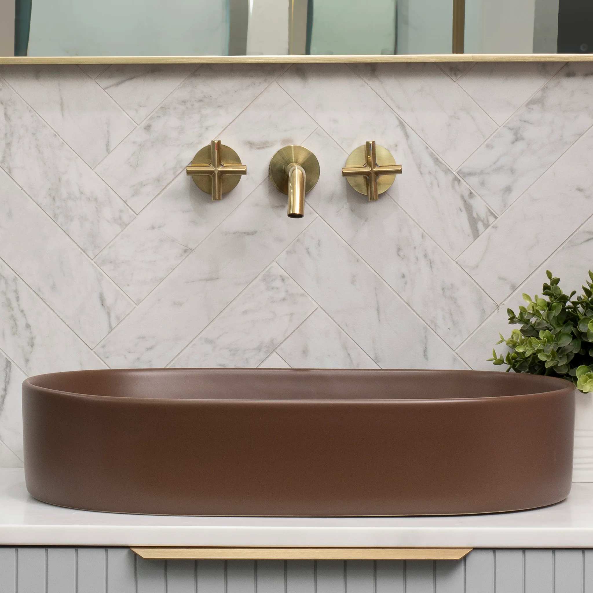 Pill Oval 600mm x 380mm Above-Counter Basin, Matte Mocha - Image 3