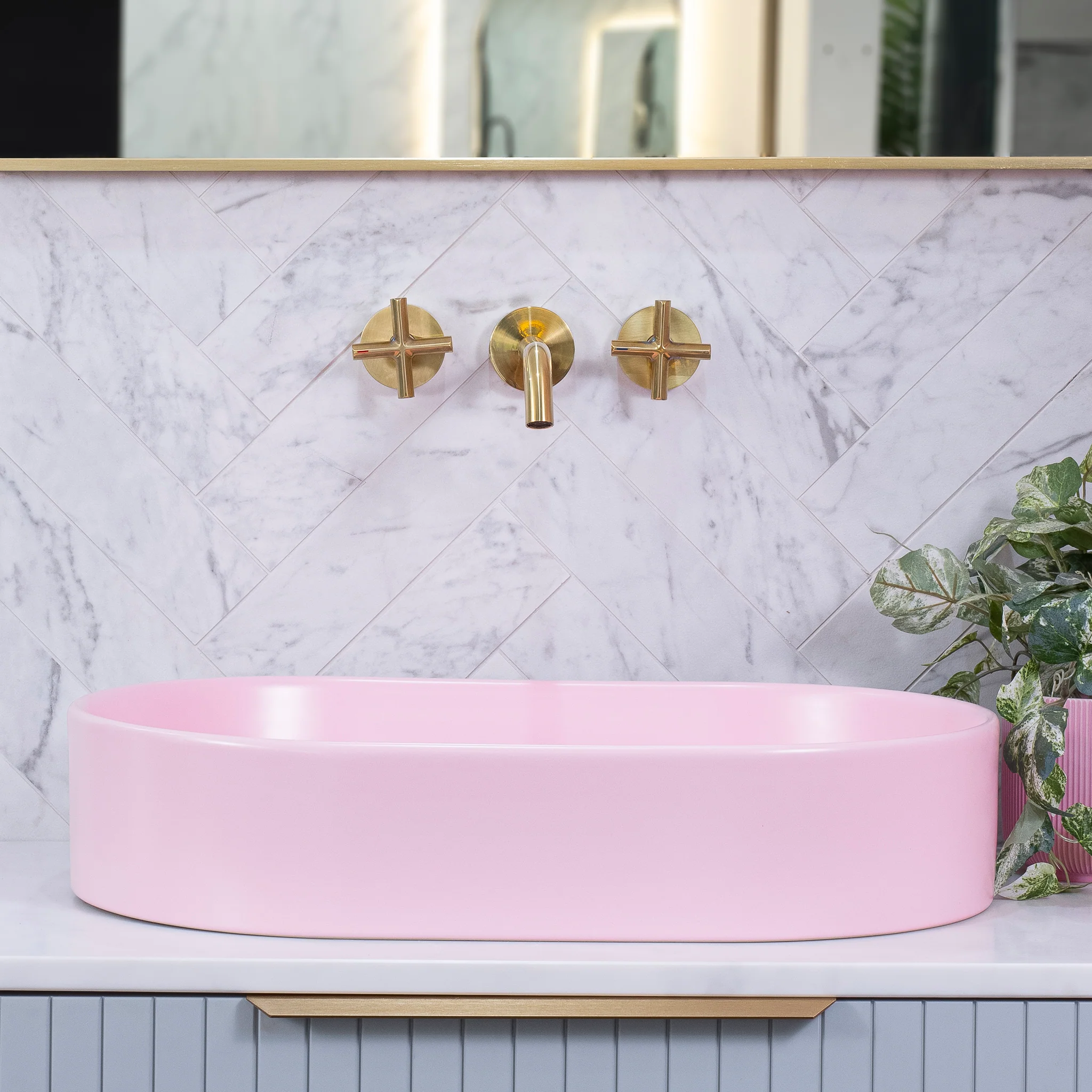 Pill Oval 600mm x 380mm Above-Counter Basin, Matte Pink - Image 2