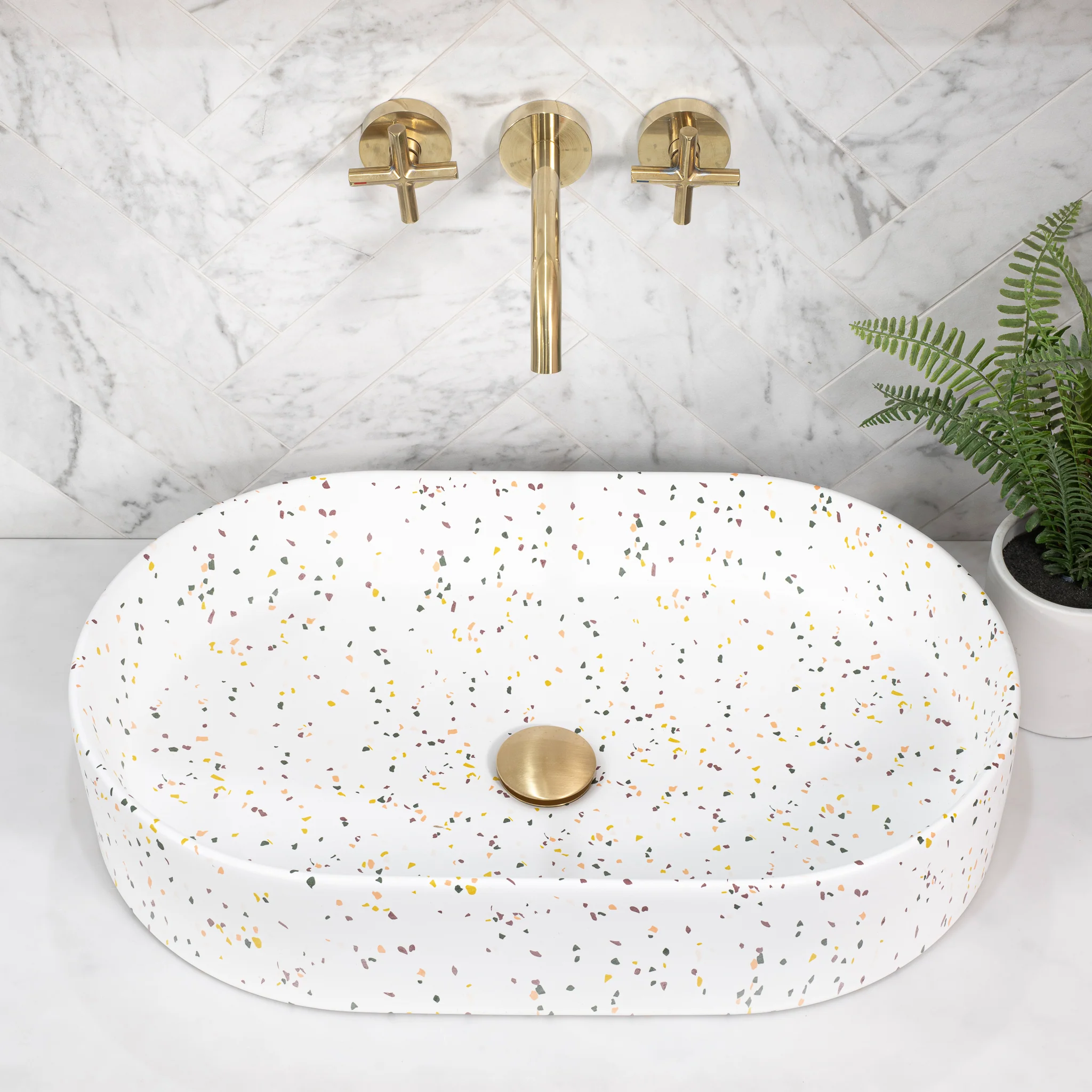 Pill Oval 600mm x 380mm Above-Counter Basin, Matte Terrazzo Speckle *Clearance Stock*