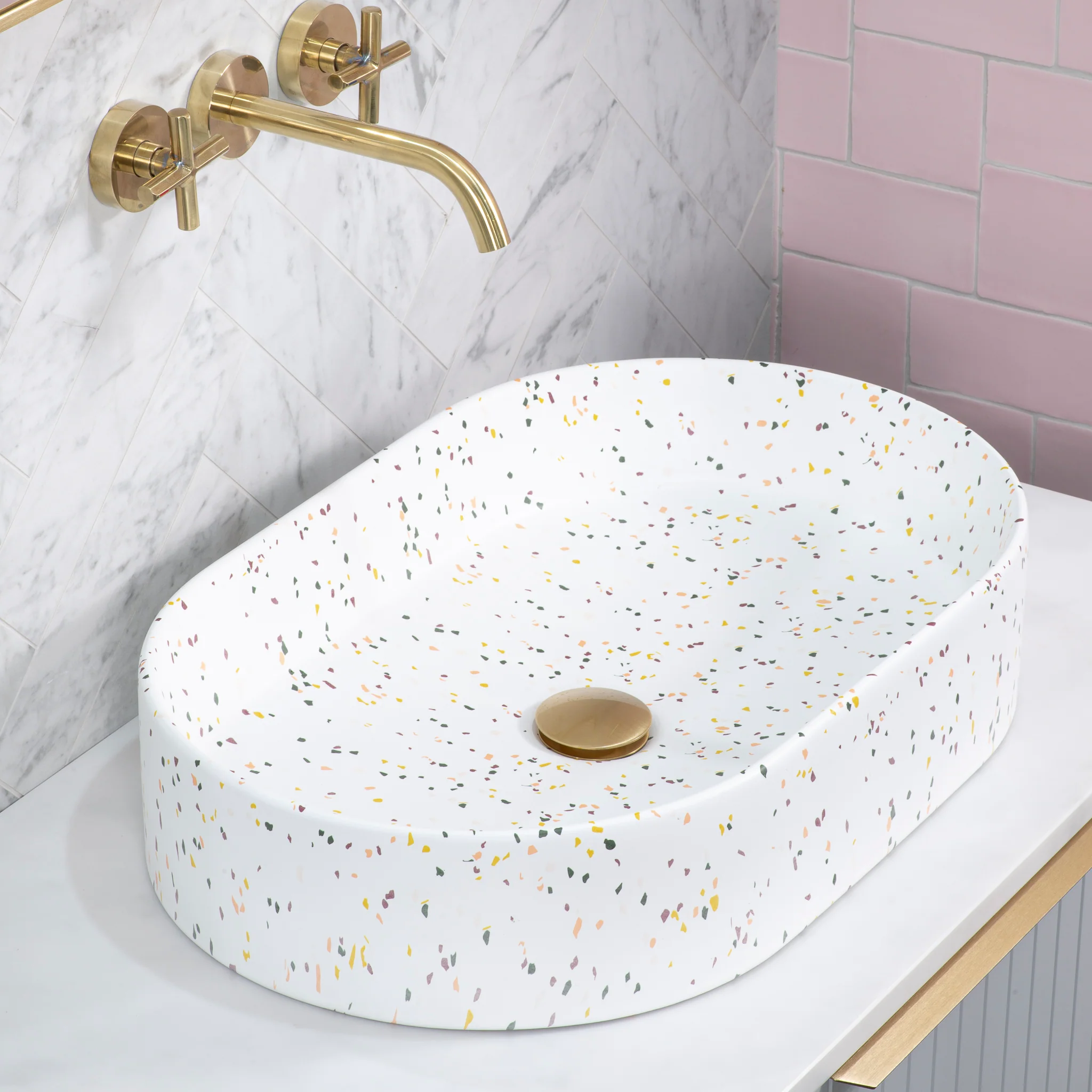 Pill Oval 600mm x 380mm Above-Counter Basin, Matte Terrazzo Speckle *Clearance Stock* - Image 2