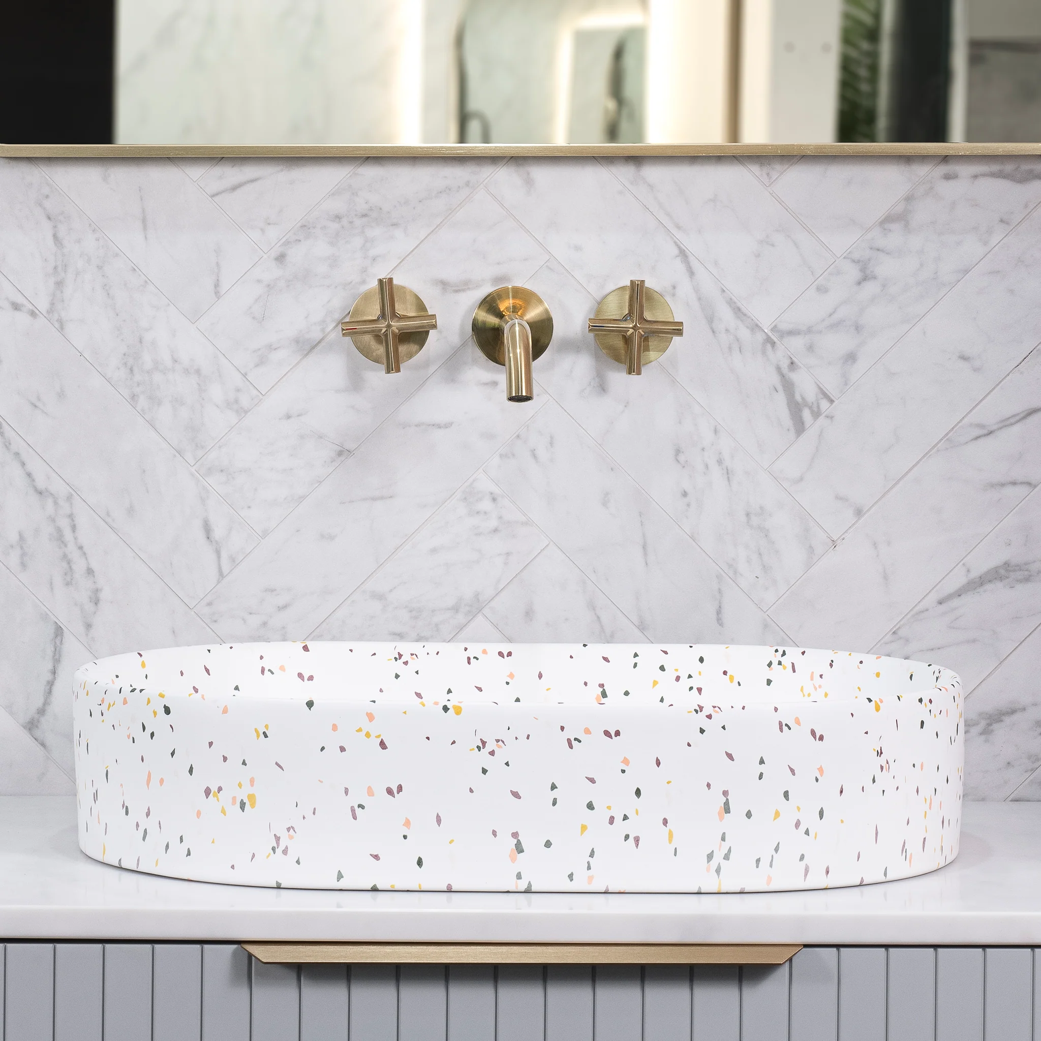 Pill Oval 600mm x 380mm Above-Counter Basin, Matte Terrazzo Speckle *Clearance Stock* - Image 3