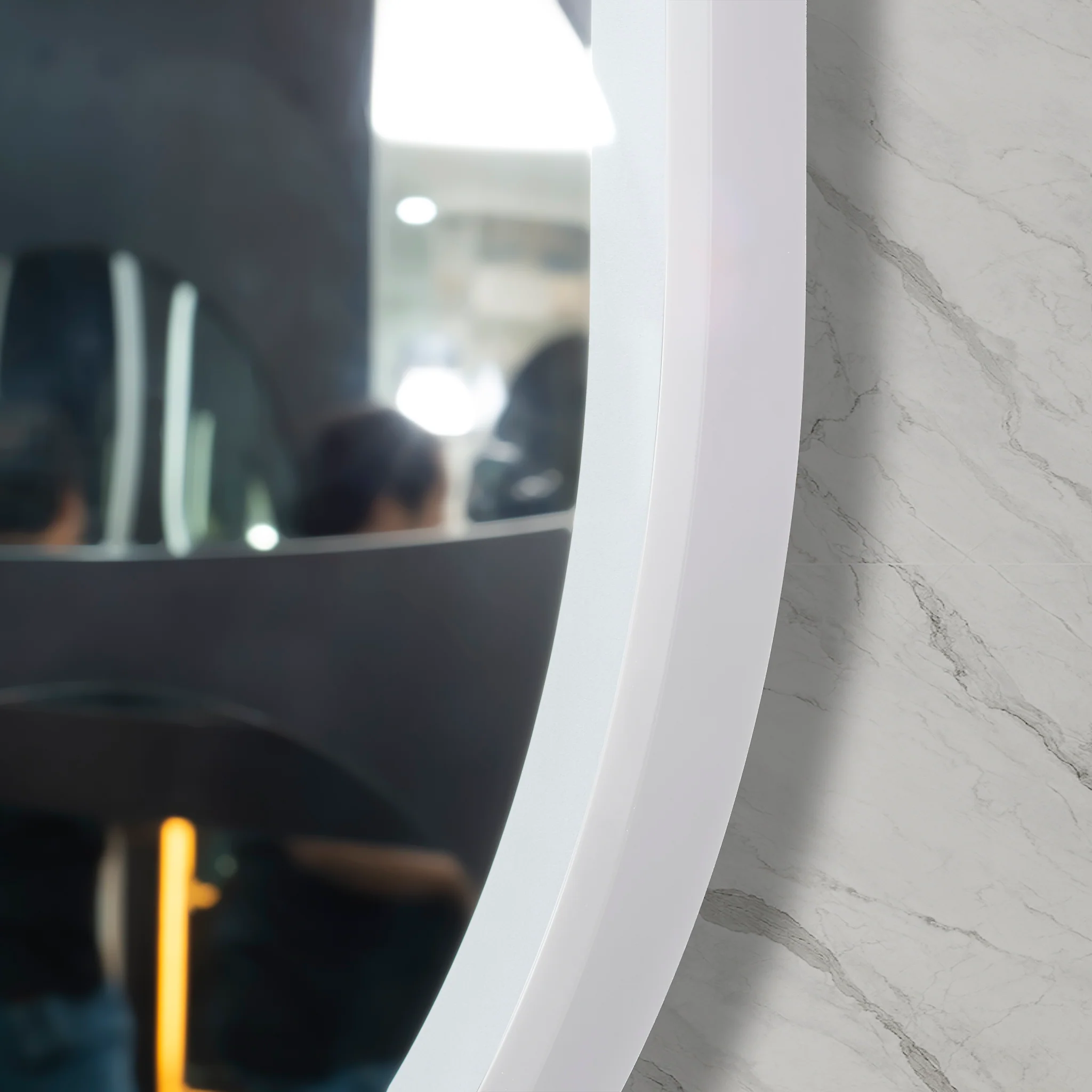 *Clearance* Pill Oval 600mm x 900mm Frontlit LED Framed Mirror with Demister, Matte White Frame - Image 3