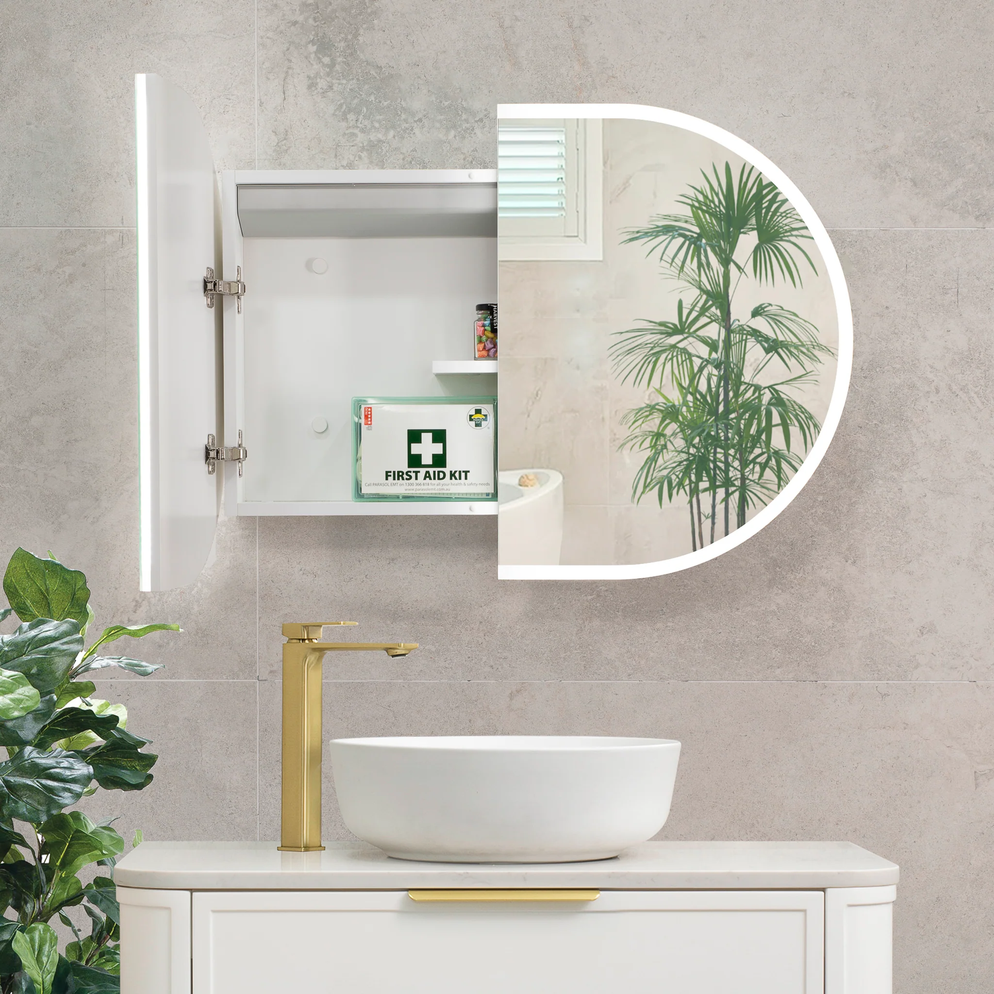 Pill Oval 900mm x 600mm Frontlit LED Mirrored Shaving Cabinet, Matte White - Image 10