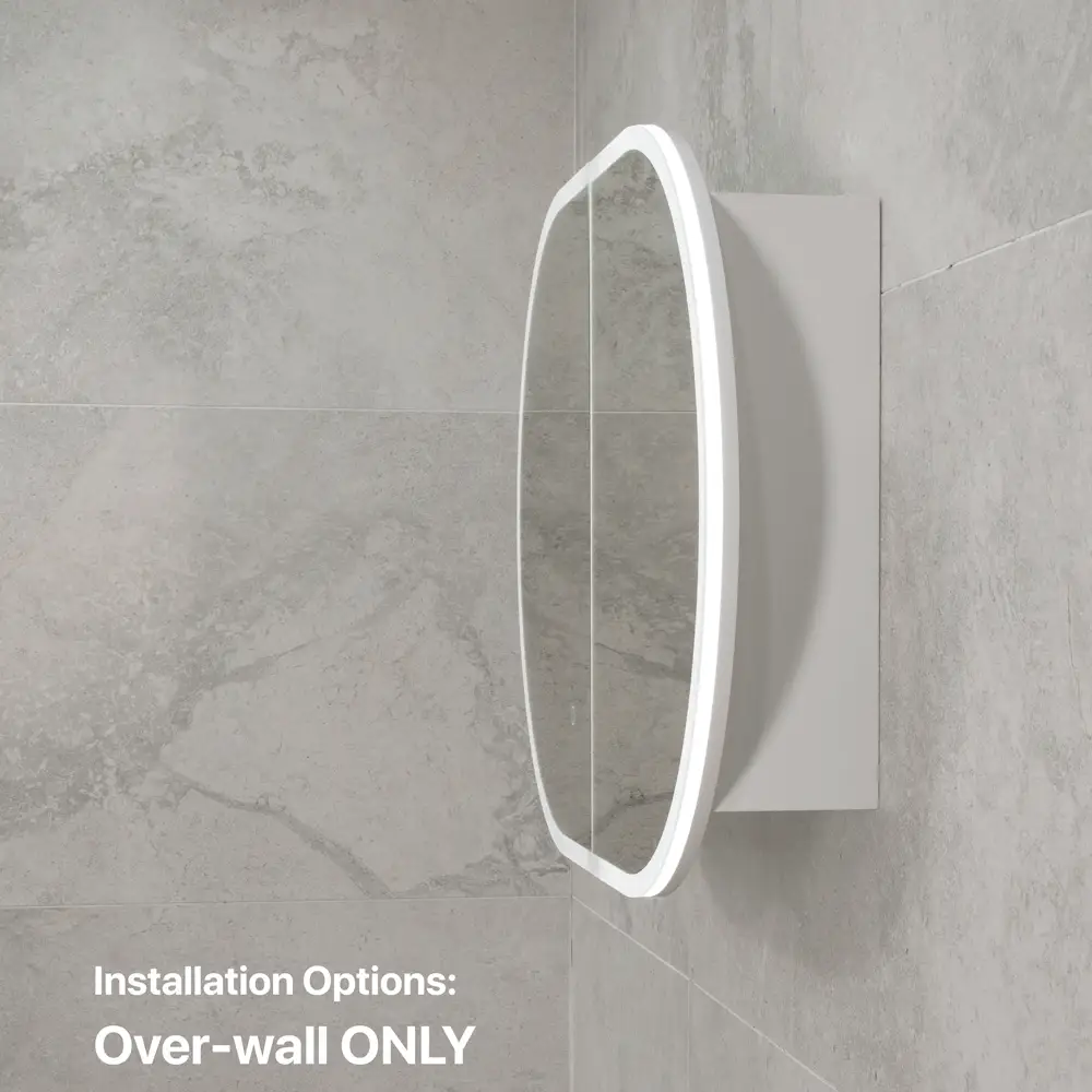 Pill Oval 900mm x 600mm Frontlit LED Mirrored Shaving Cabinet, Matte White - Image 12