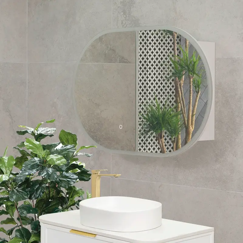 Pill Oval 900mm x 600mm Frontlit LED Mirrored Shaving Cabinet, Matte White - Image 2