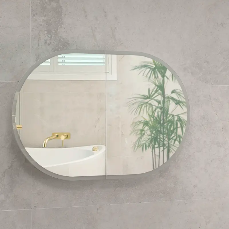 Pill Oval 900mm x 600mm Frontlit LED Mirrored Shaving Cabinet, Matte White - Image 5
