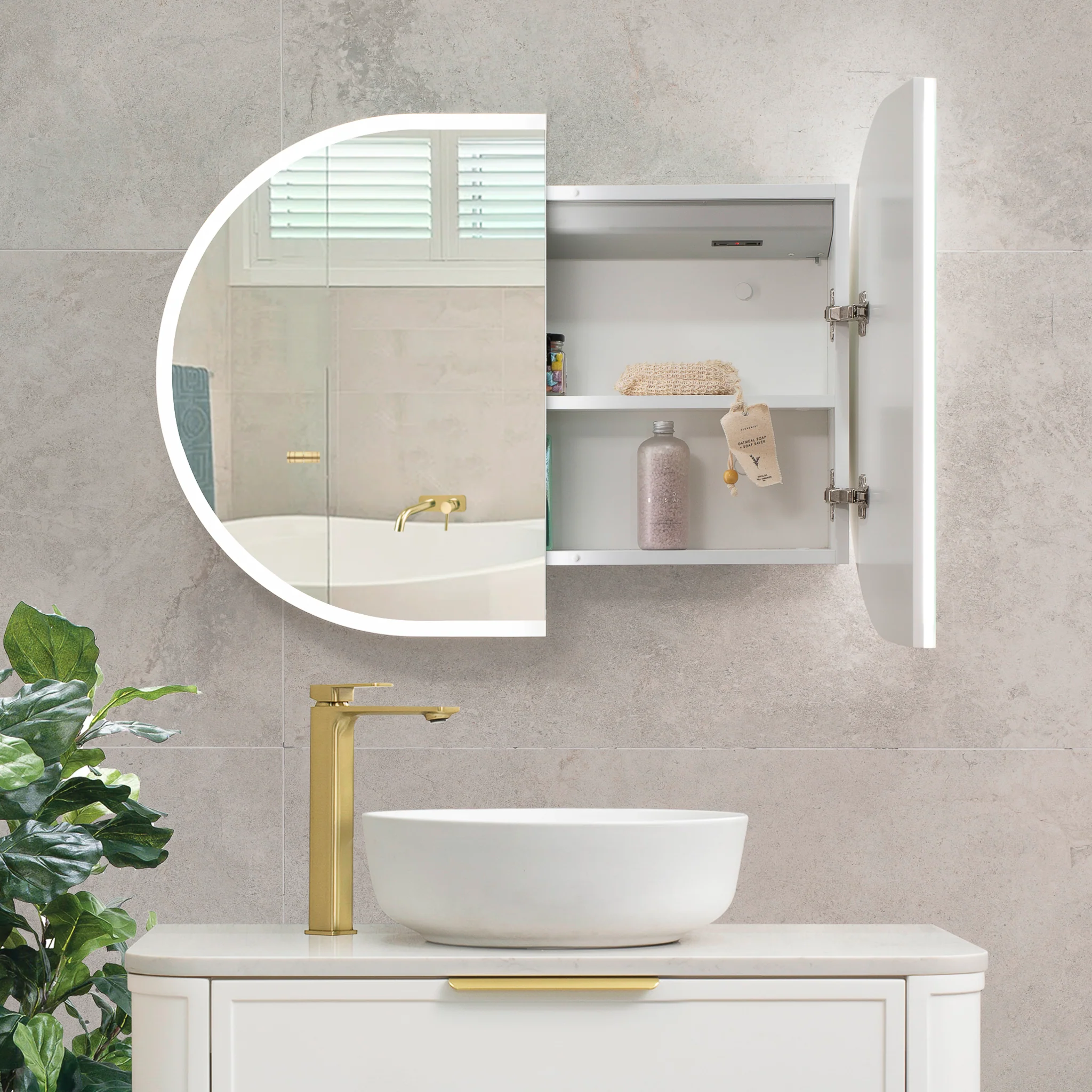 Pill Oval 900mm x 600mm Frontlit LED Mirrored Shaving Cabinet, Matte White - Image 6