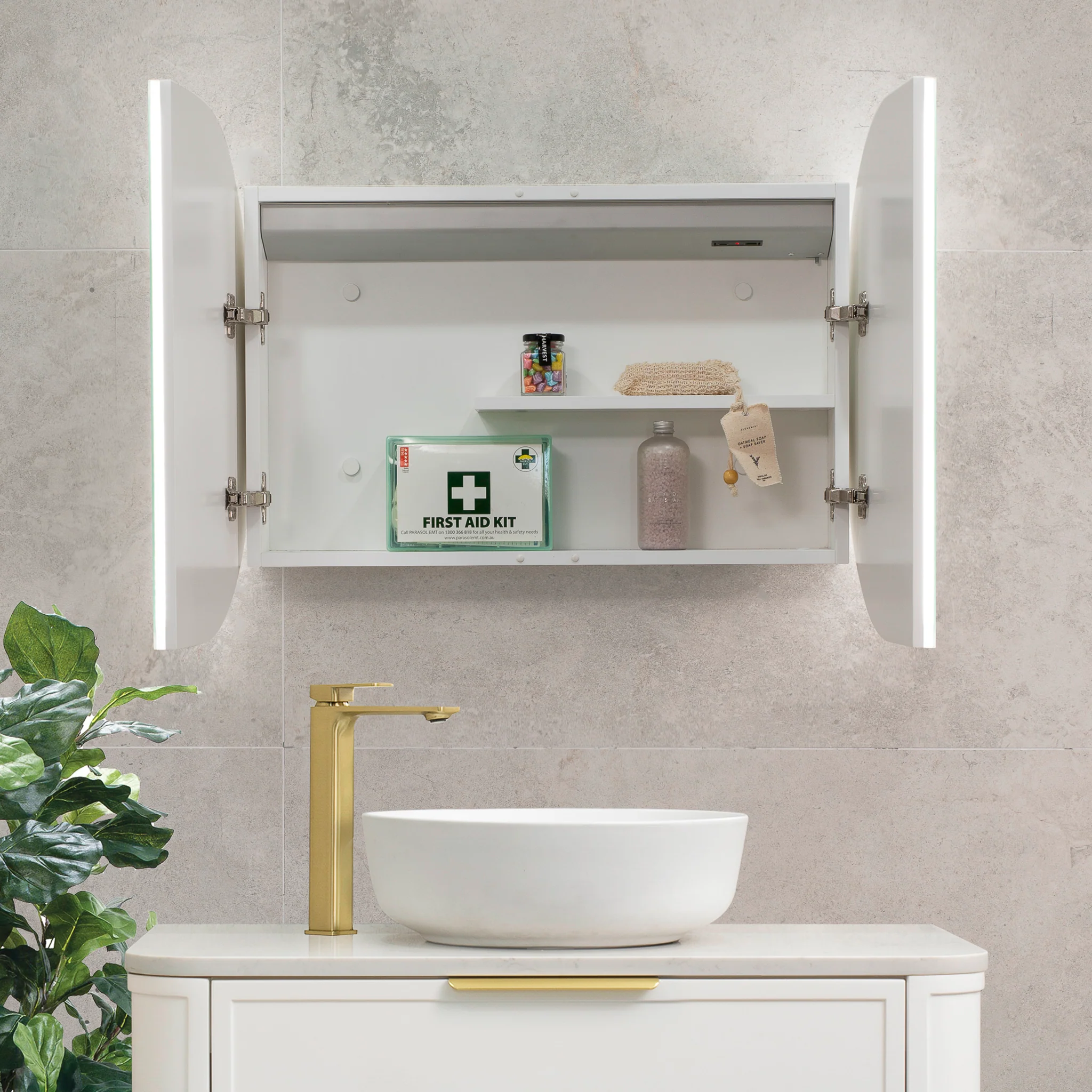 Pill Oval 900mm x 600mm Frontlit LED Mirrored Shaving Cabinet, Matte White - Image 7