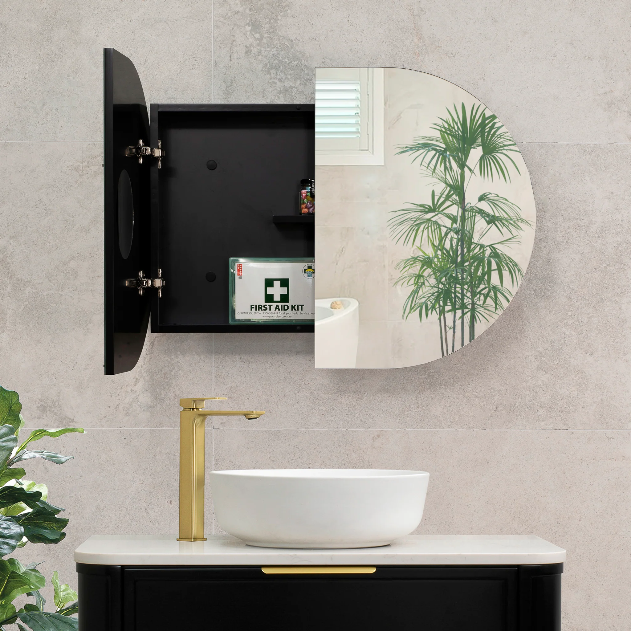 Pill Oval 900mm x 600mm Mirrored Shaving Cabinet, Matte Black - Image 10
