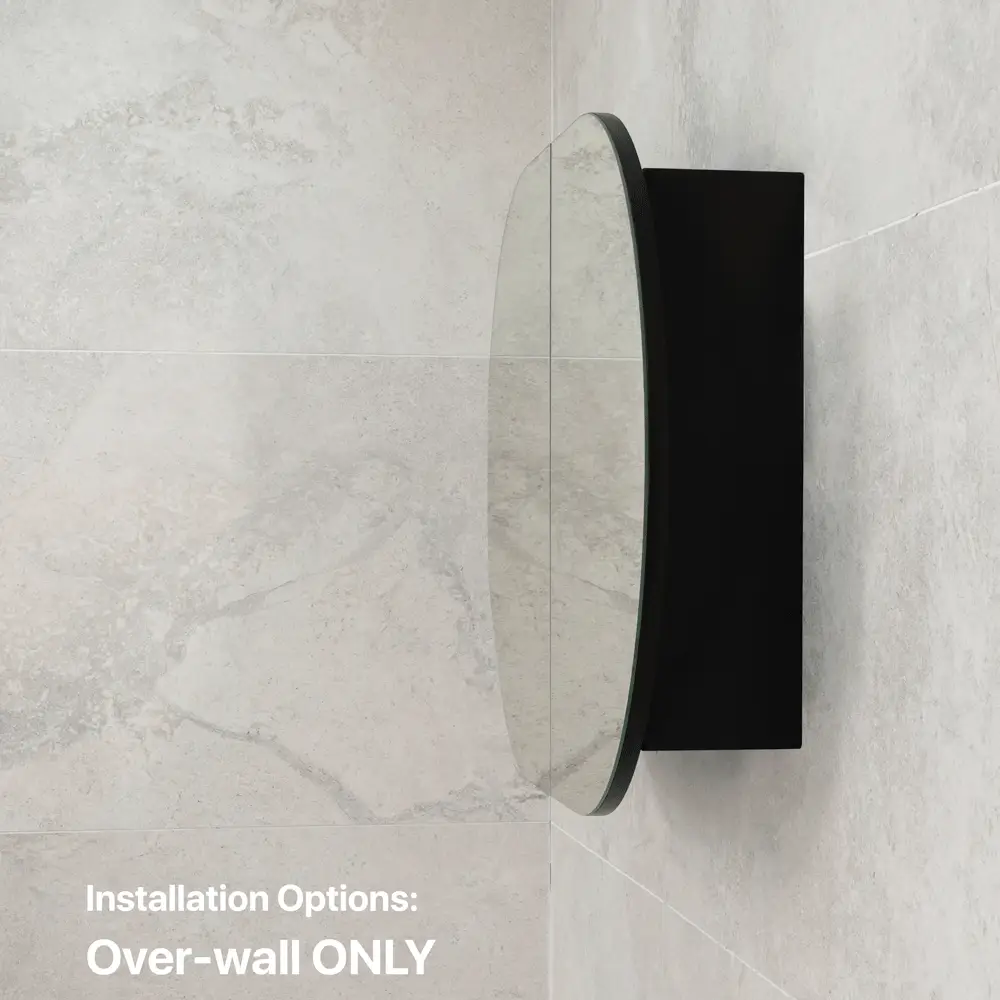Pill Oval 900mm x 600mm Mirrored Shaving Cabinet, Matte Black - Image 11