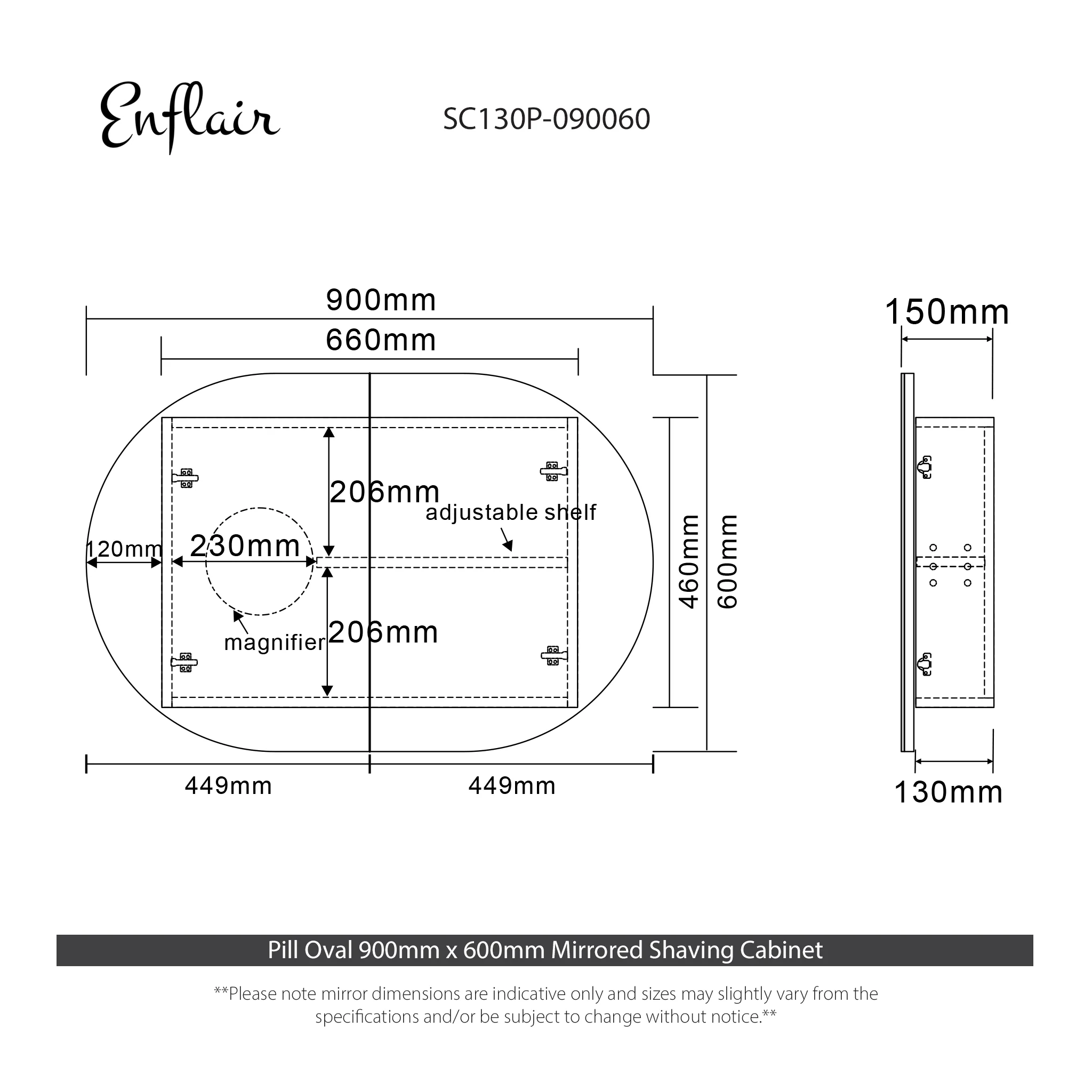 Pill Oval 900mm x 600mm Mirrored Shaving Cabinet, Matte White - Image 12
