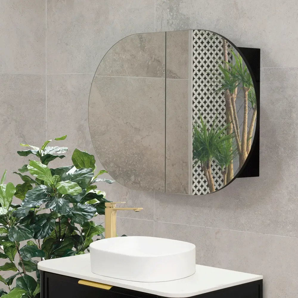 Pill Oval 900mm x 600mm Mirrored Shaving Cabinet, Matte Black - Image 2
