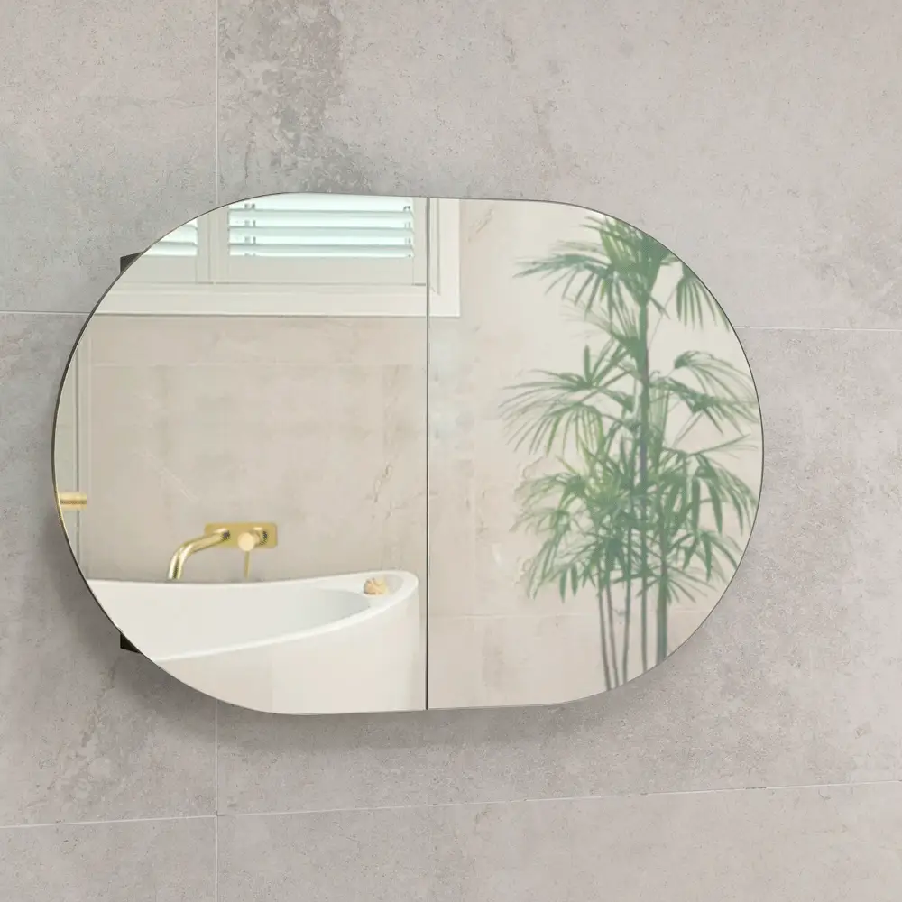 Pill Oval 900mm x 600mm Mirrored Shaving Cabinet, Matte Black - Image 3