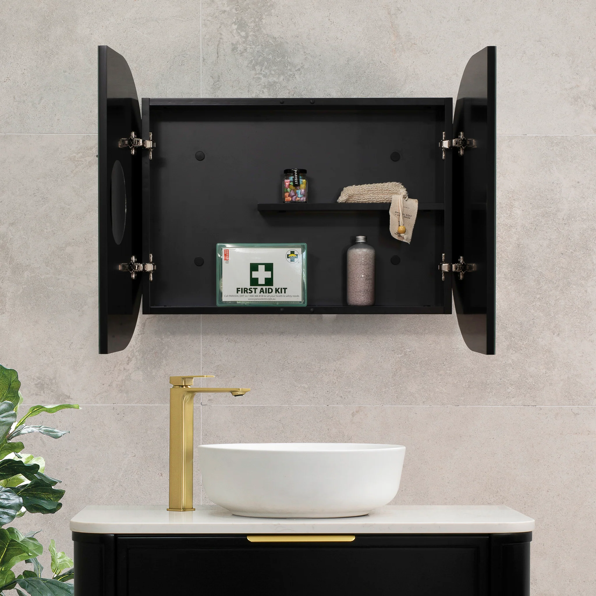 Pill Oval 900mm x 600mm Mirrored Shaving Cabinet, Matte Black - Image 9