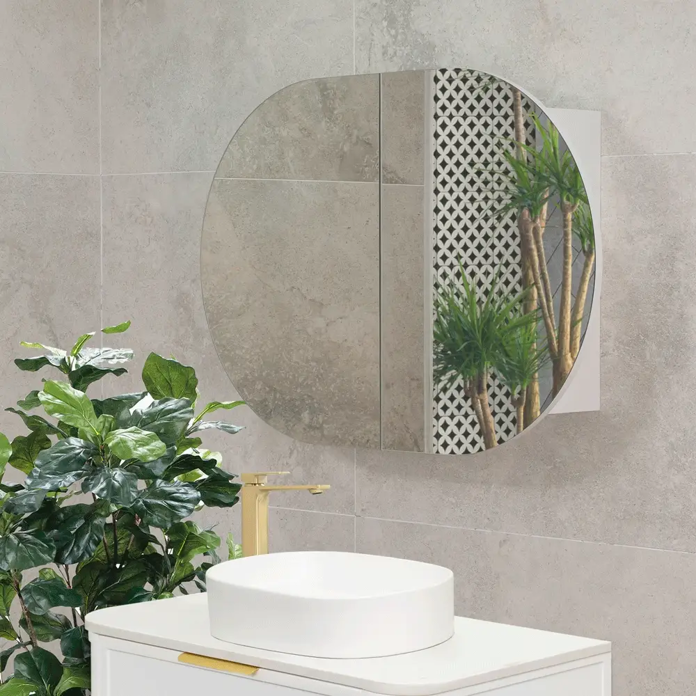 Pill Oval 900mm x 600mm Mirrored Shaving Cabinet, Matte White - Image 3